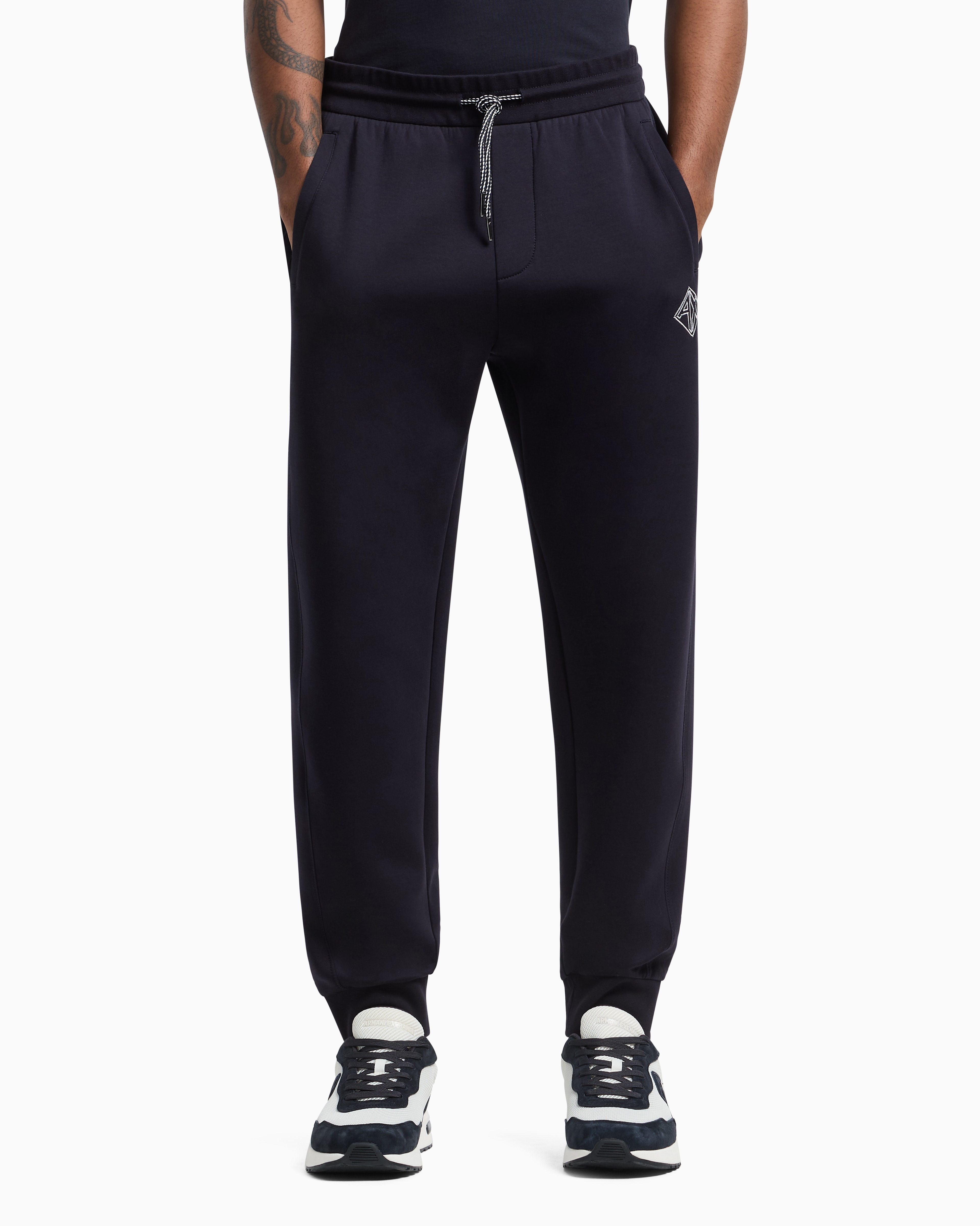 Armani Exchange Jogger Pants In Sweatshirt With Contrasting Inserts In Navy Blue