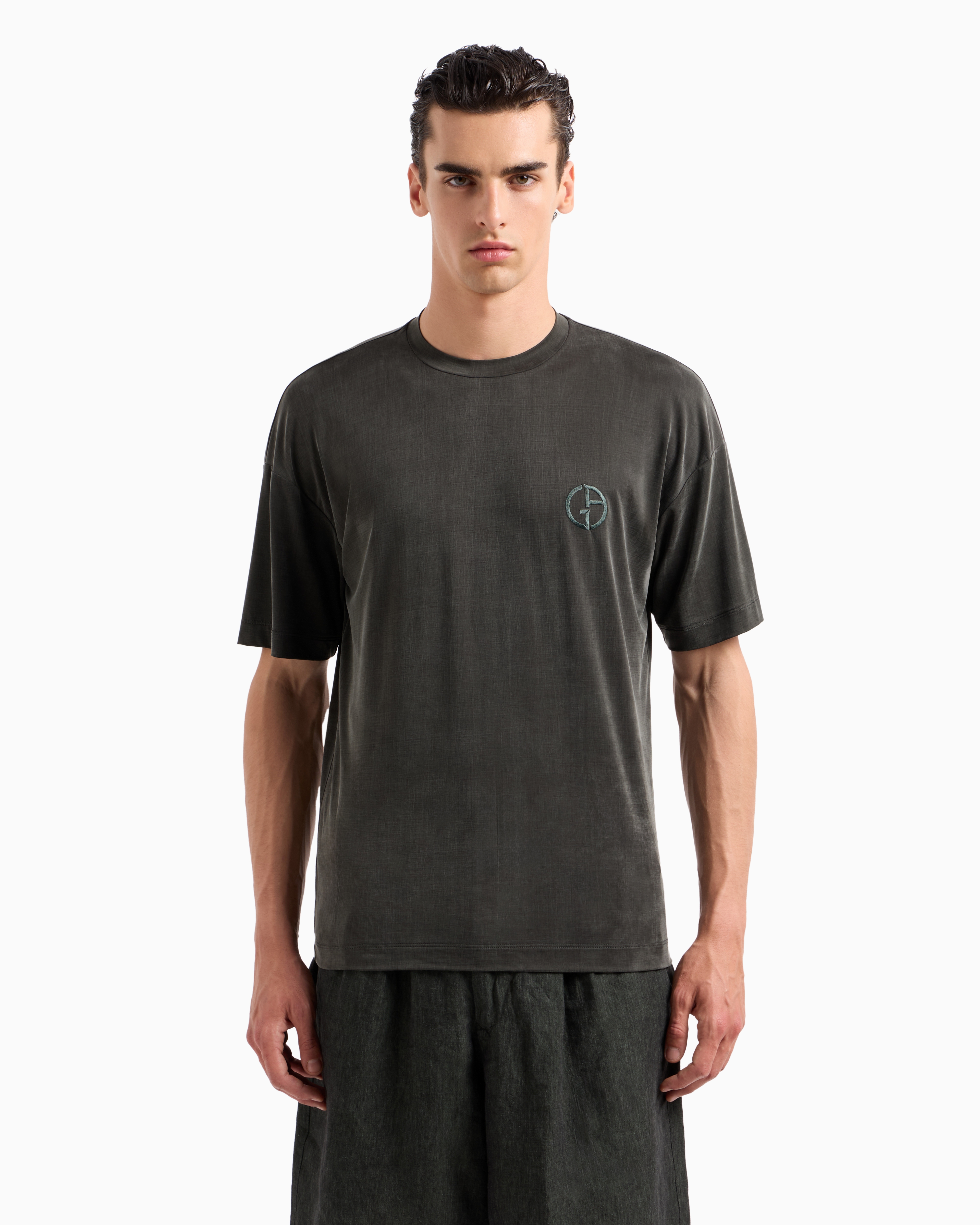 Giorgio Armani Logo-embroidered T-shirt In Green