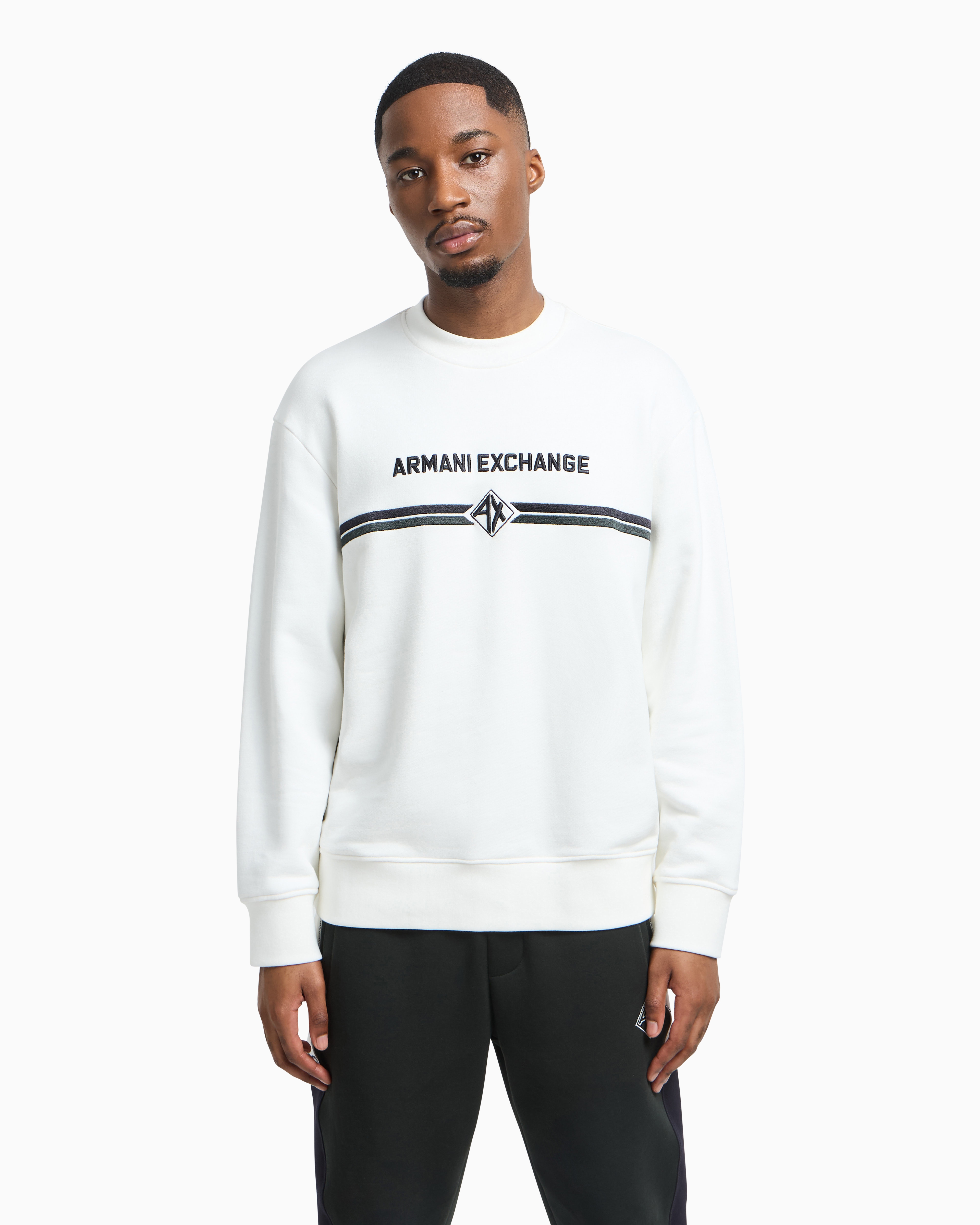 Armani Exchange Crewneck Sweatshirt With Logo Print On The Chest In White