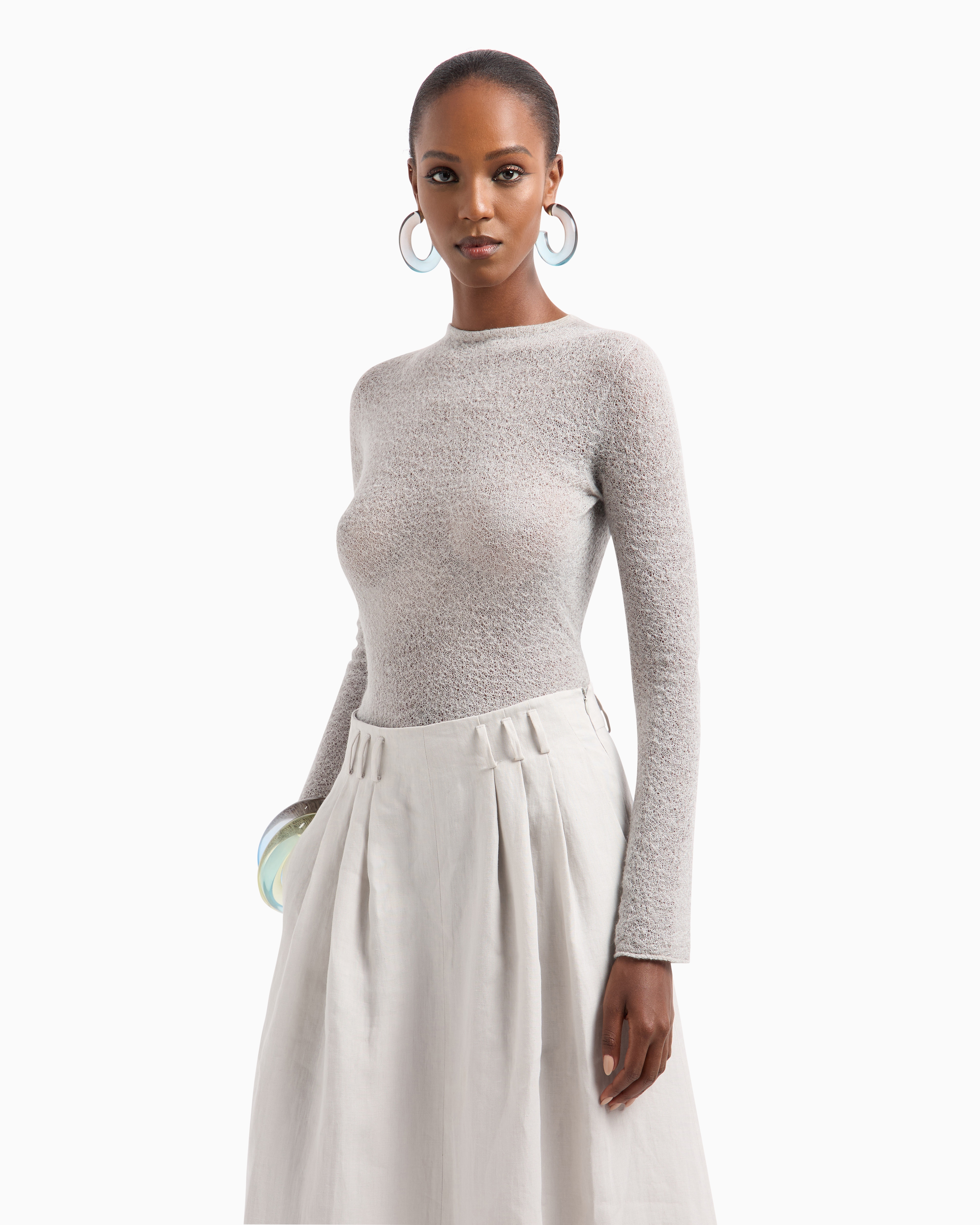 Giorgio Armani Cashmere And Mohair Wool Crew-neck Jumper In Grey
