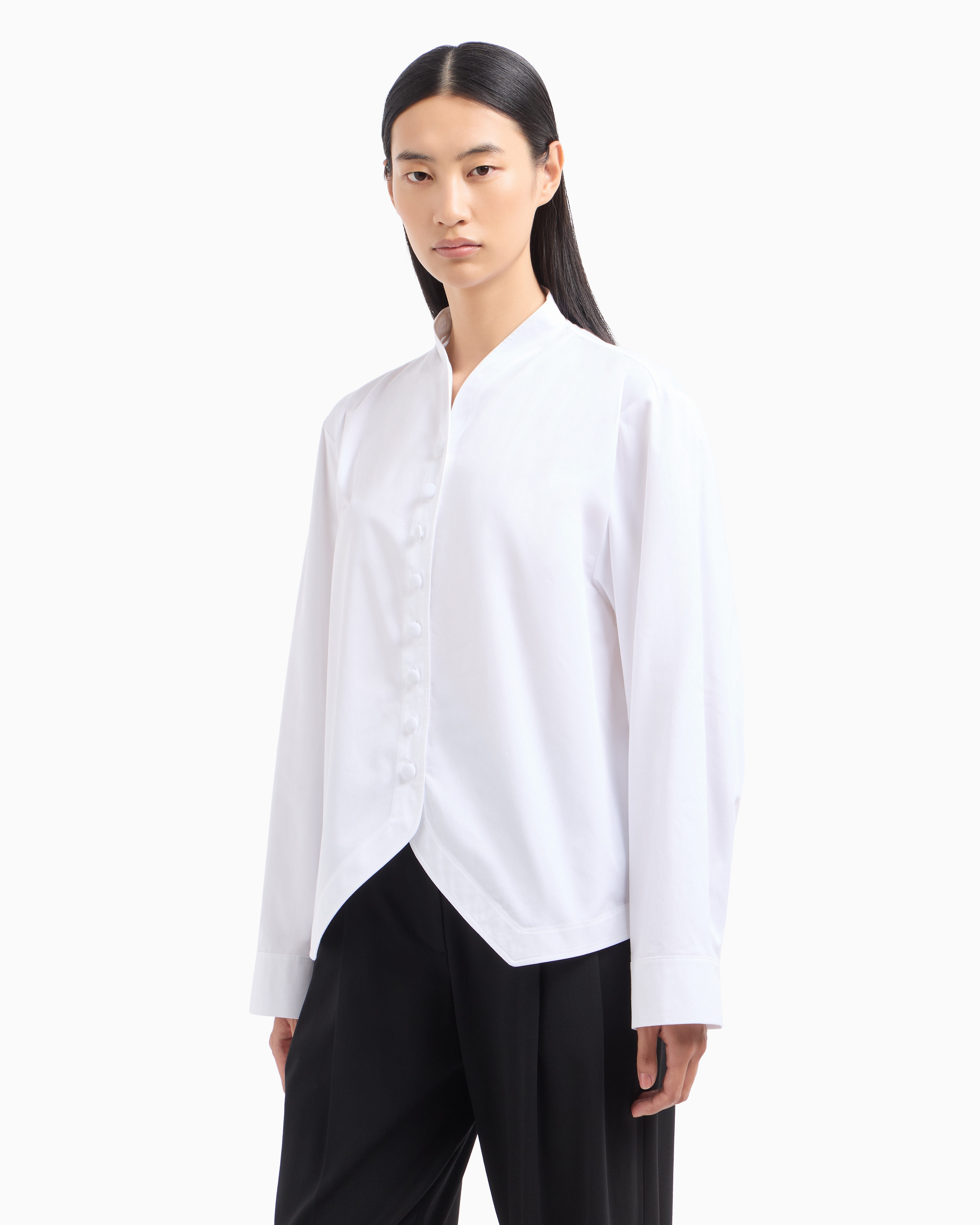 Emporio Armani Brushed Cotton Shirt With Shaped Hem In White