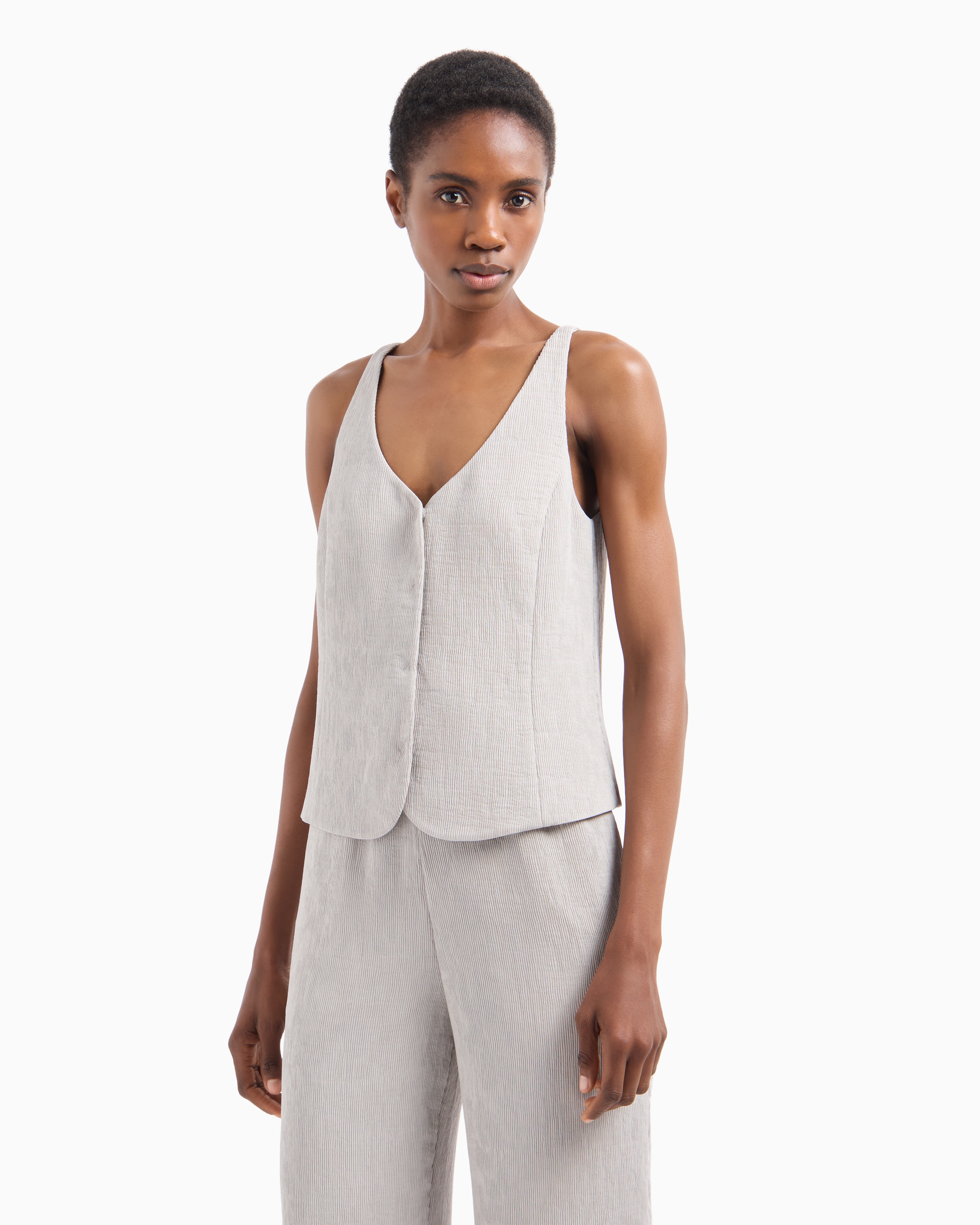 Emporio Armani Fluid Canneté V-neck Waistcoat In Grey