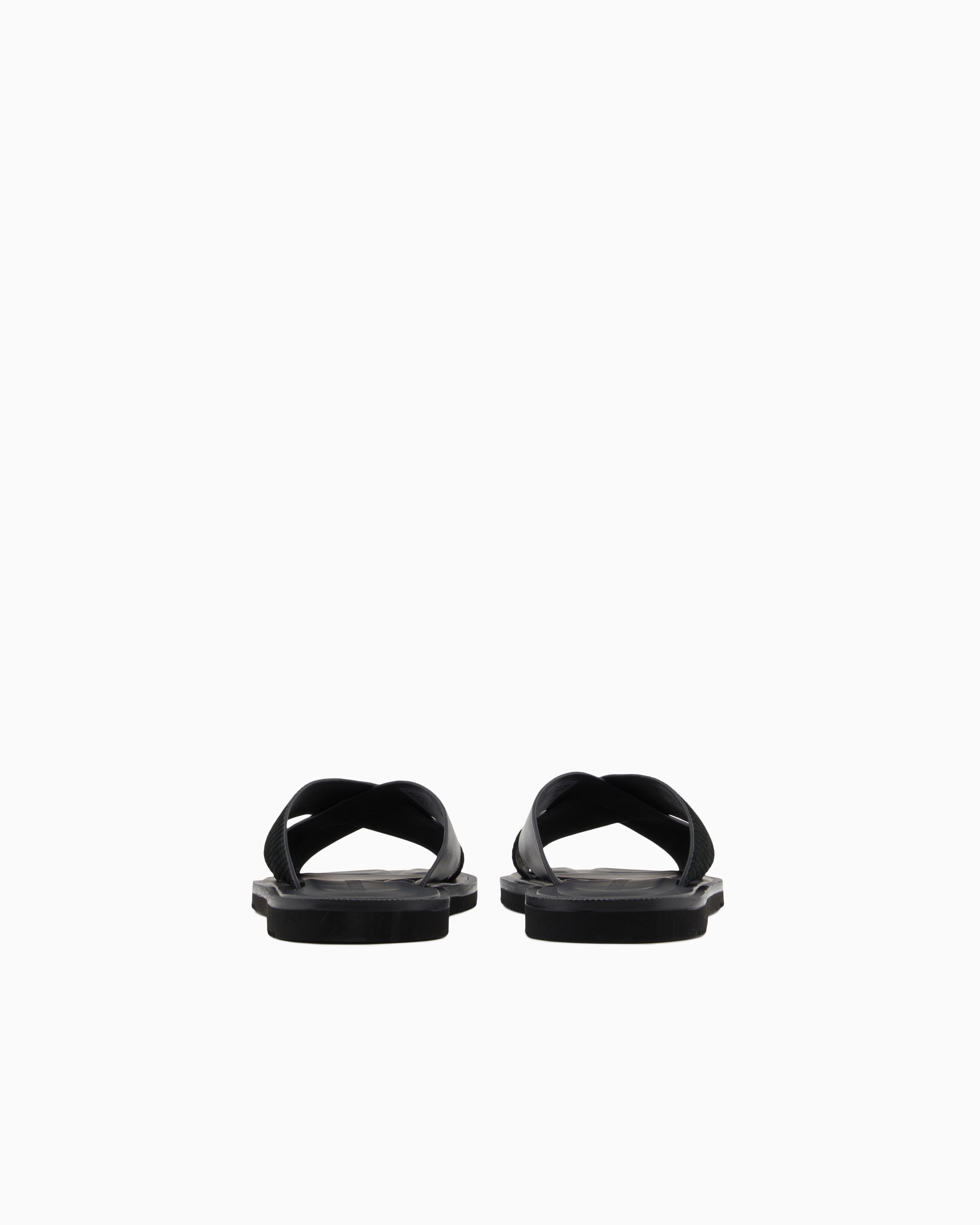 Emporio Armani Multi-striped Suede And Leather Cross-over Sandals In Black