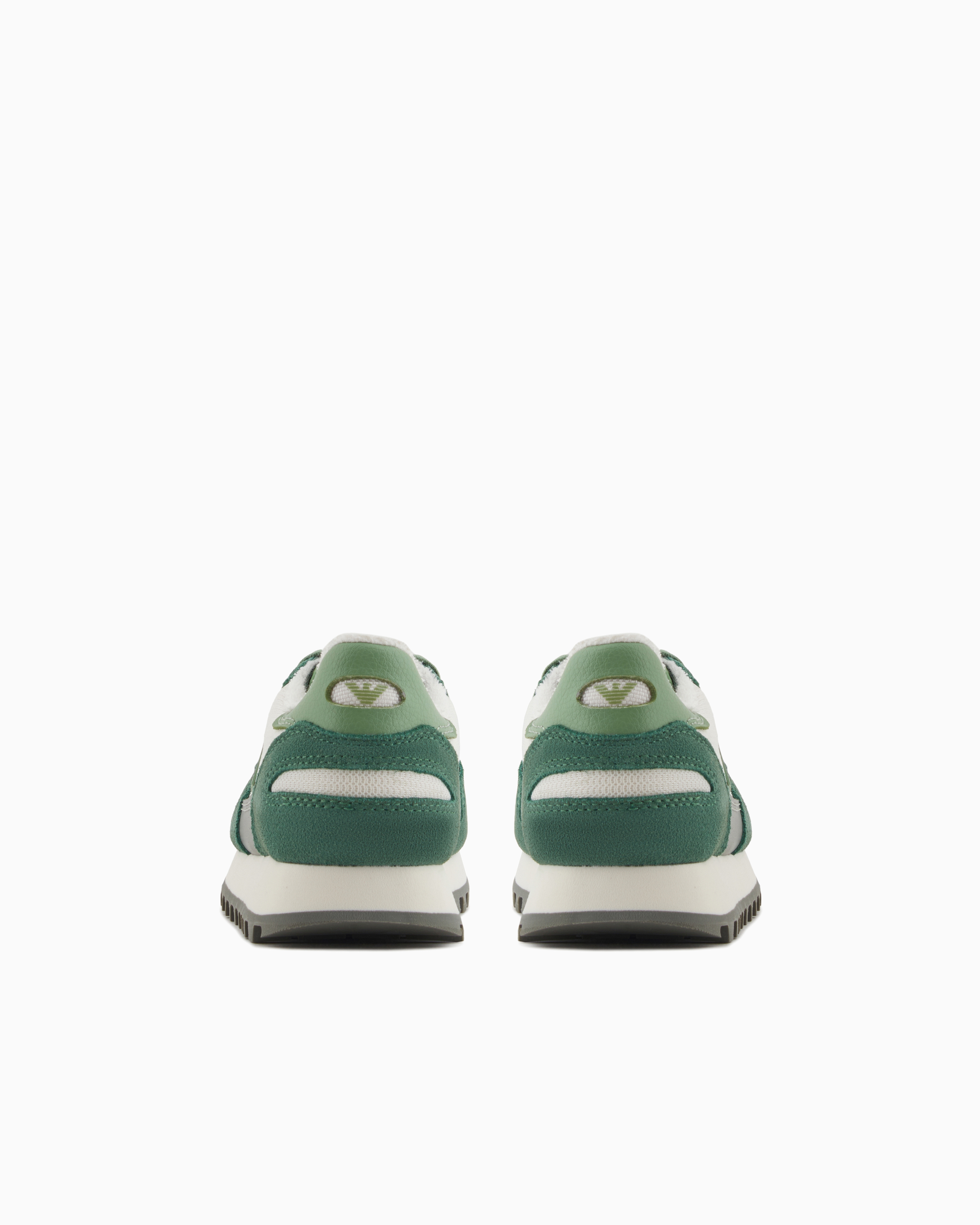 Emporio Armani Suede And Mesh Sneakers With Eagle In Green