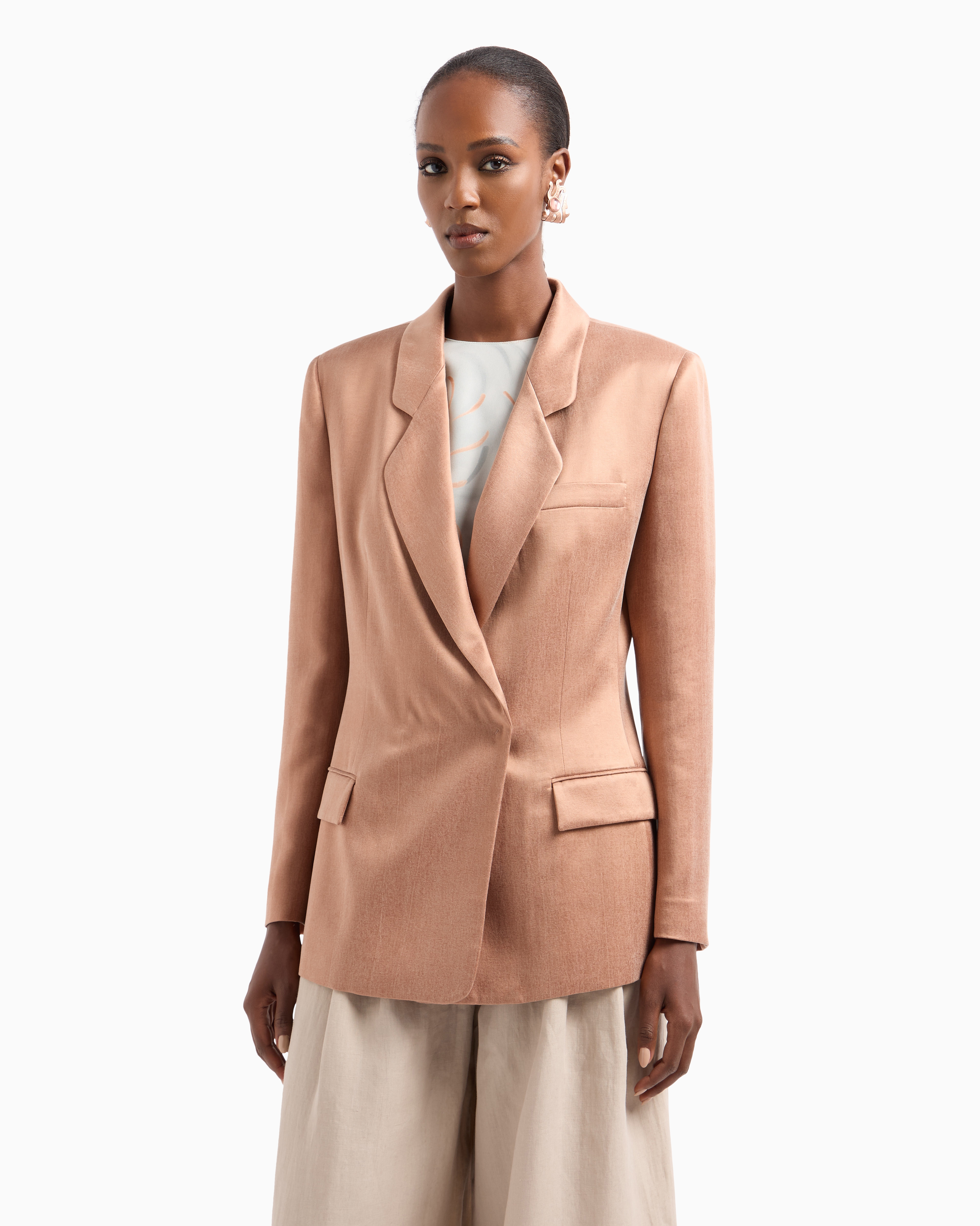 Giorgio Armani Women Double-breasted Satin Blazer In Pink