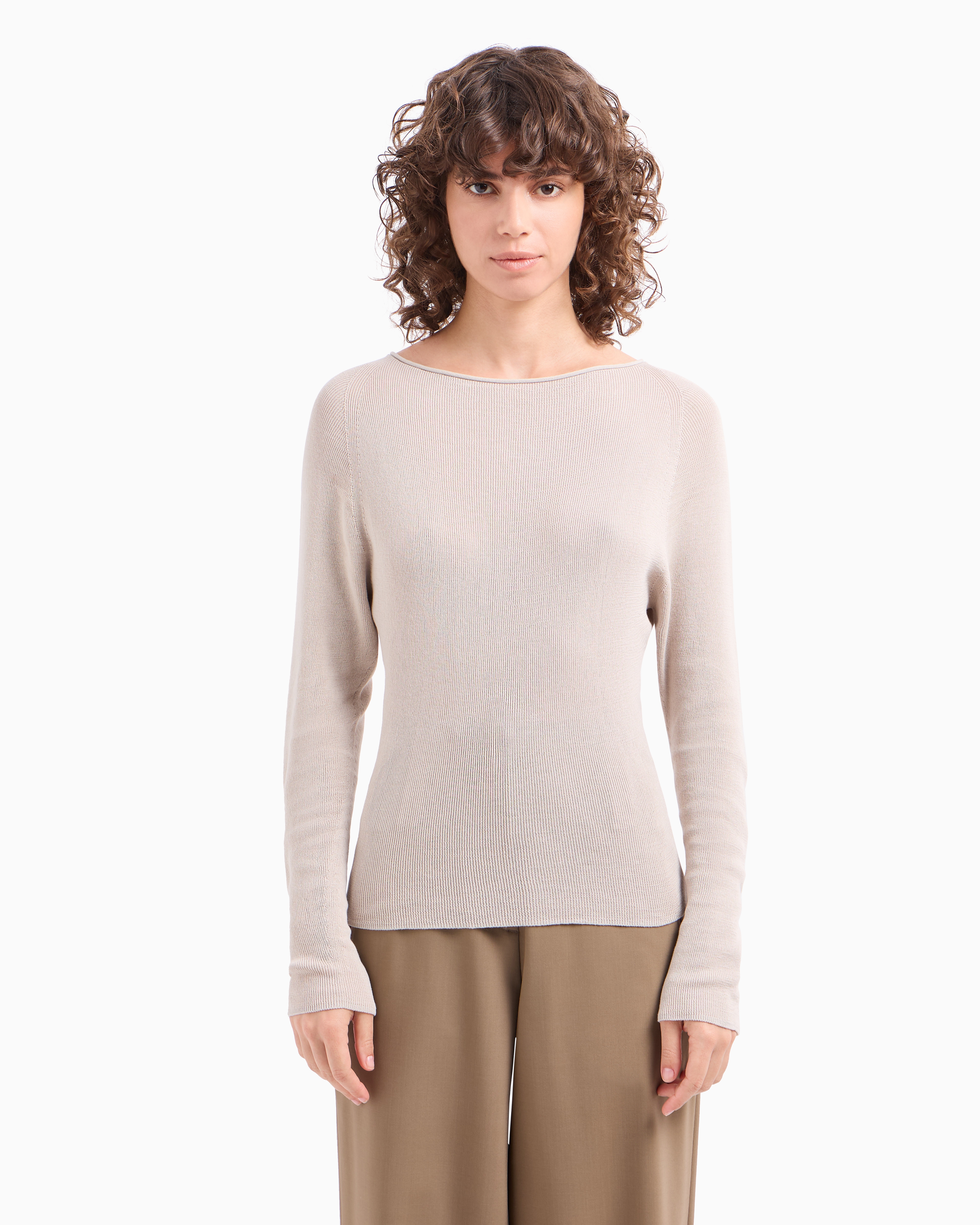 Emporio Armani Dawn To Dusk Ribbed Jumper In Beige