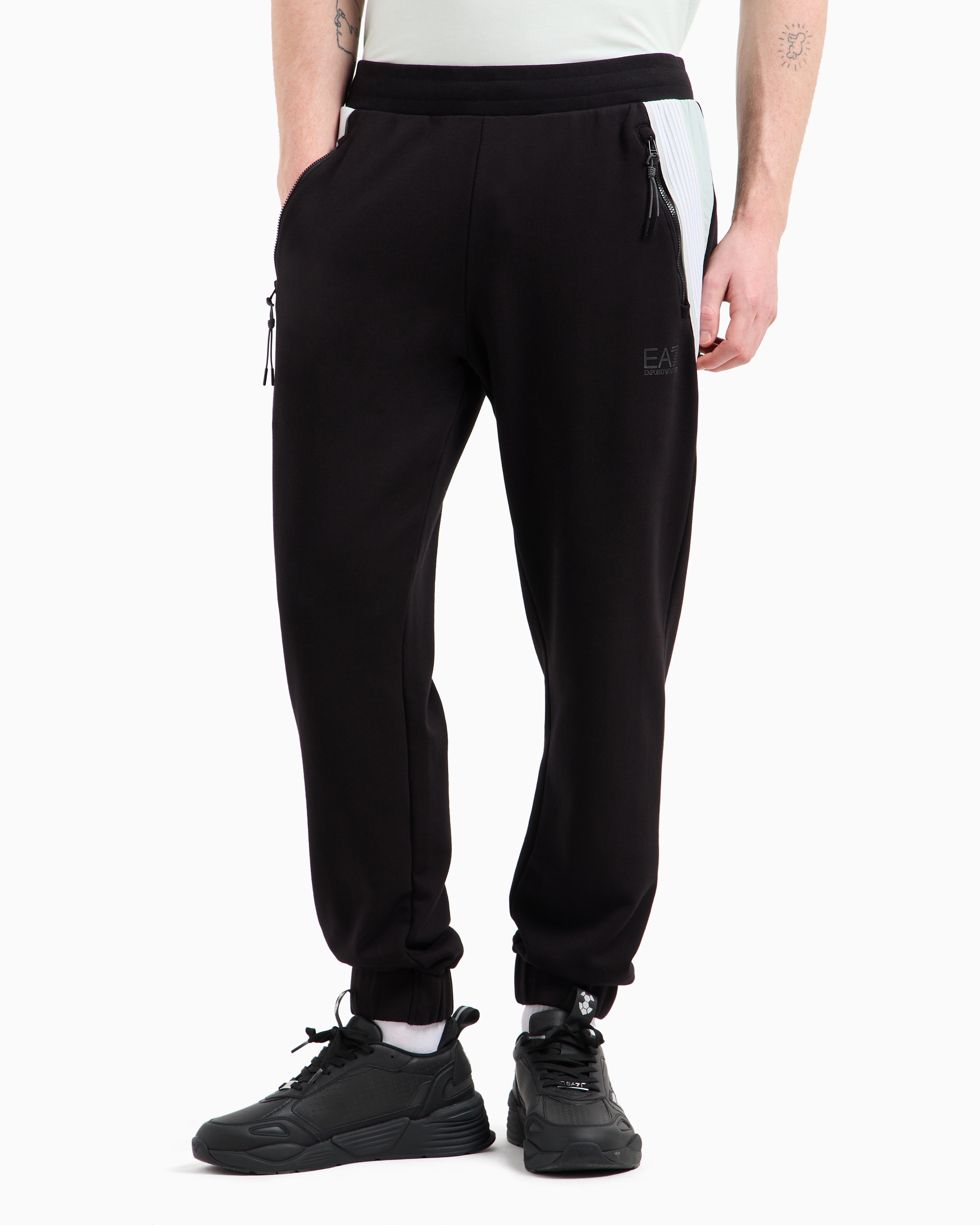 Ea7 7 Lines Cotton Joggers In Black