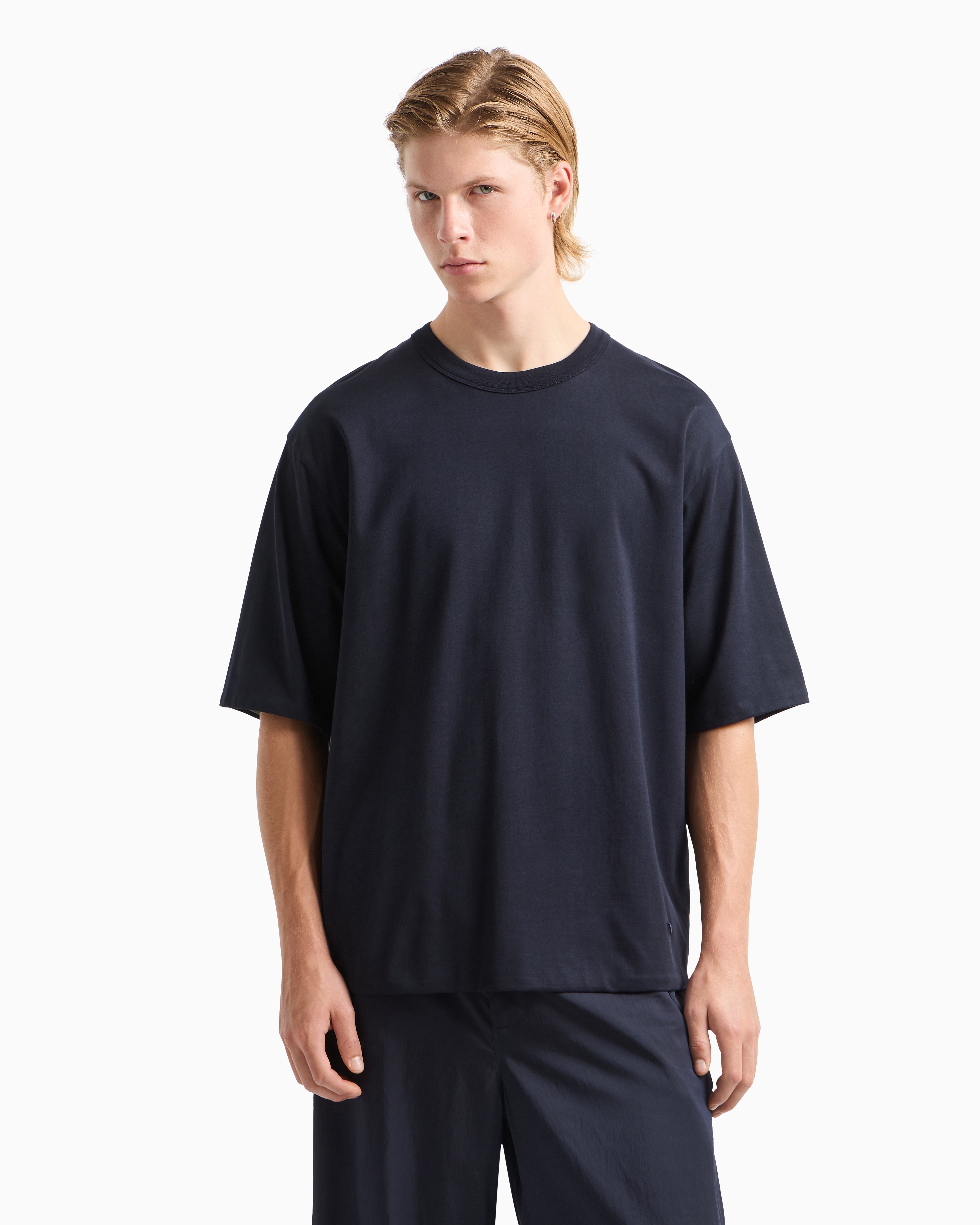 Emporio Armani Asv Silk-blend Jersey V-neck T-shirt In Navy_blue
