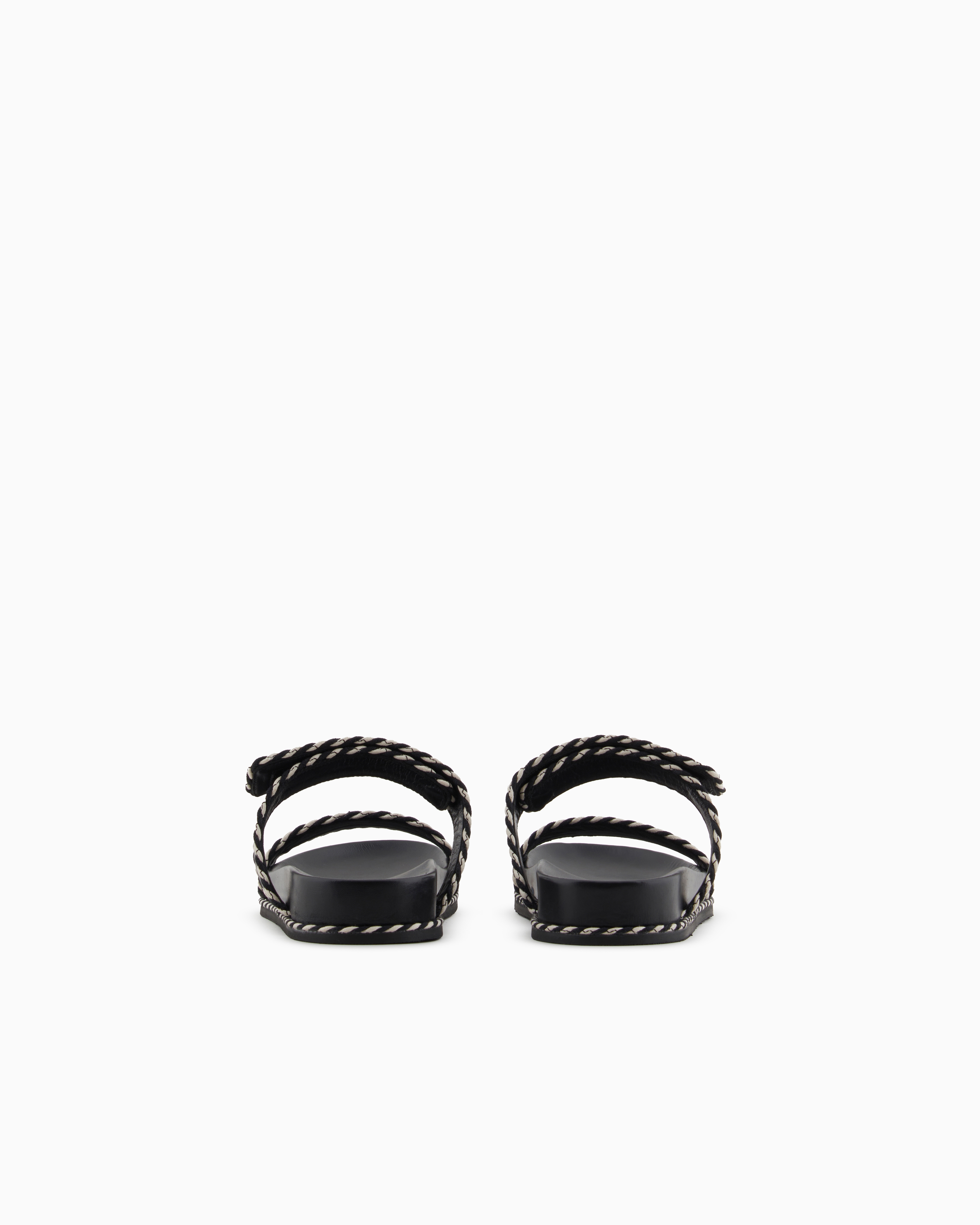 Emporio Armani Sandals With Nappa-leather Strap And Two-tone Edges In Black