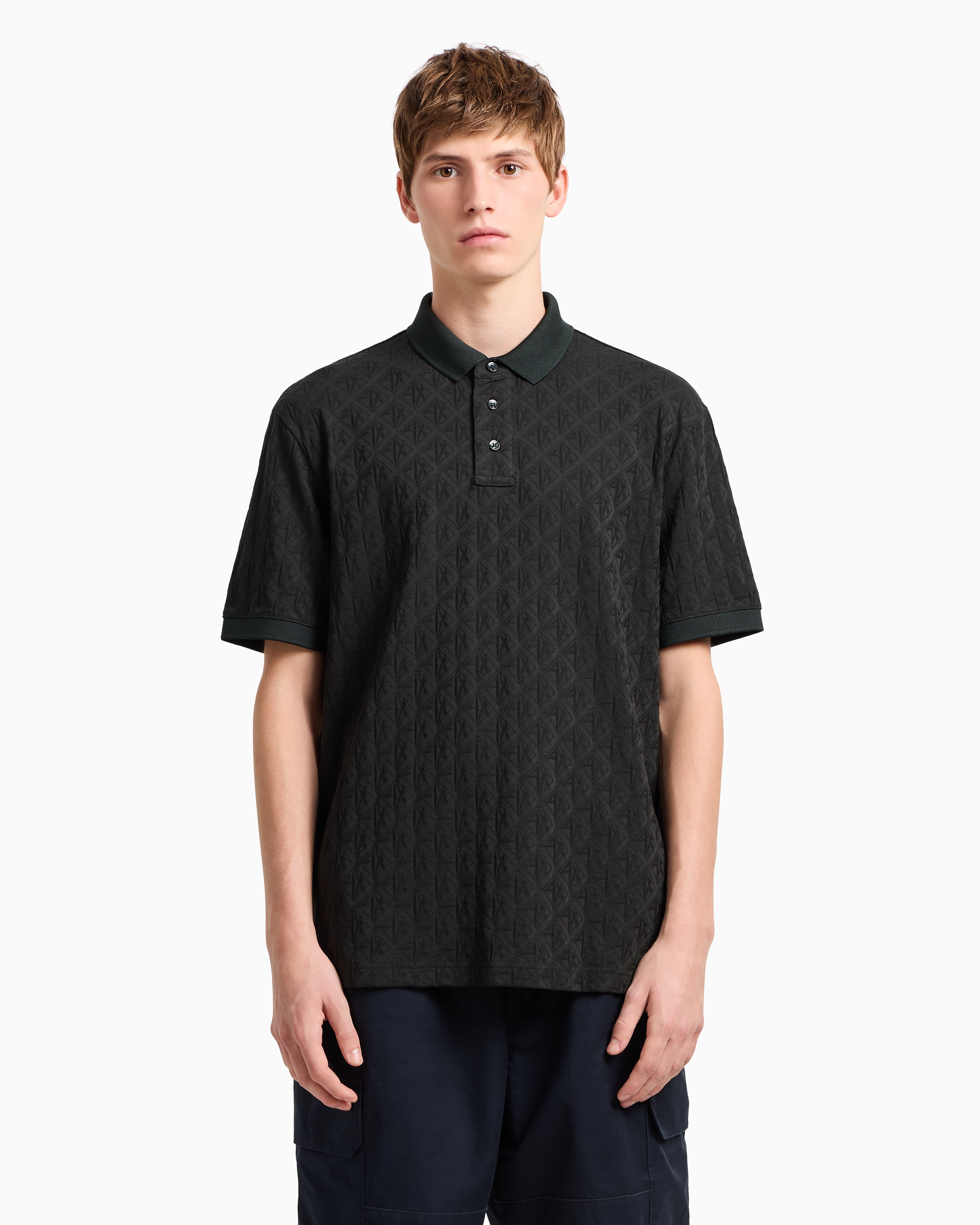 Armani Exchange Regular Fit Polo Shirt With Tone-on-tone Allover Logo In Green