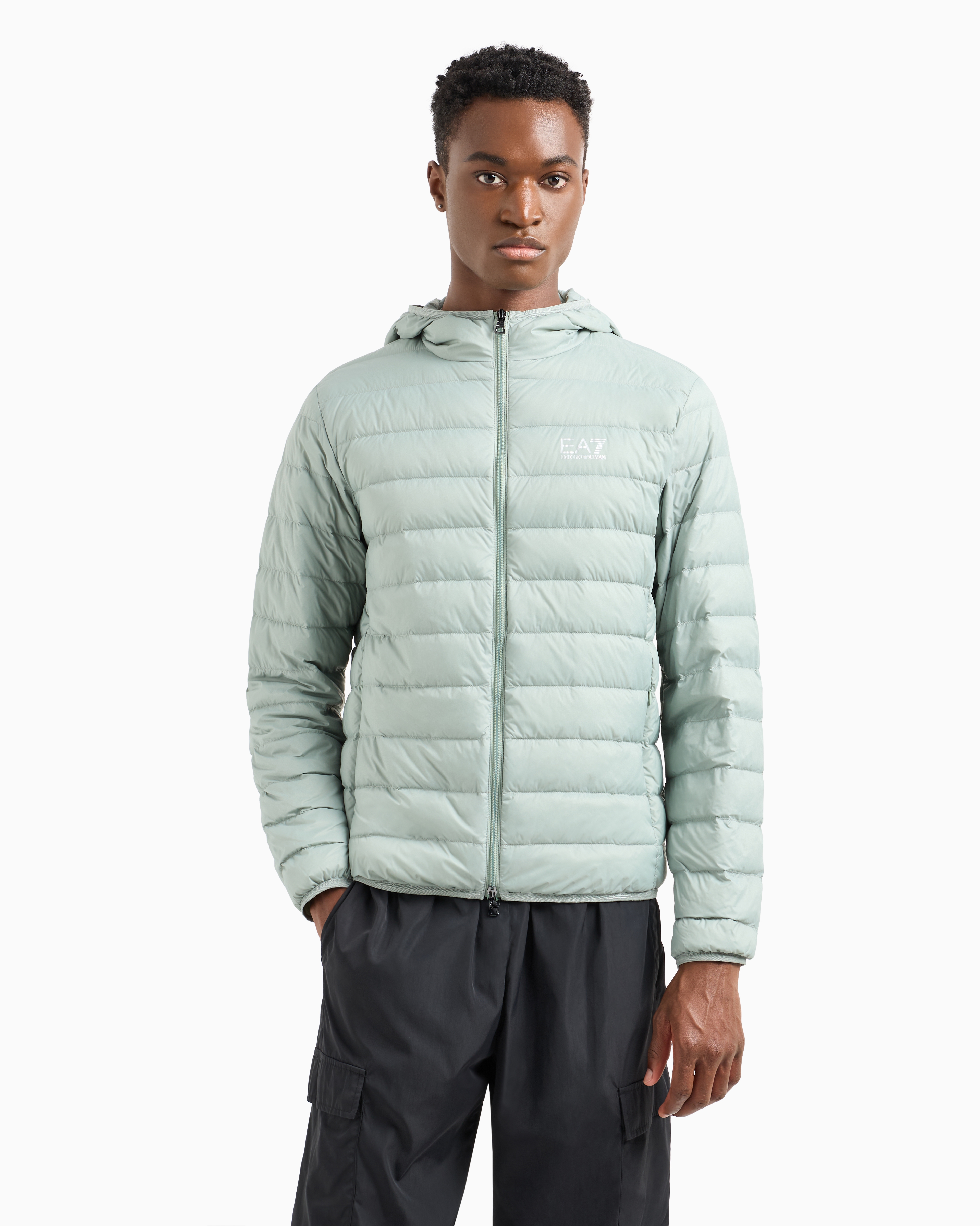 Ea7 Core Identity Packable Down Jacket With Hood In Green