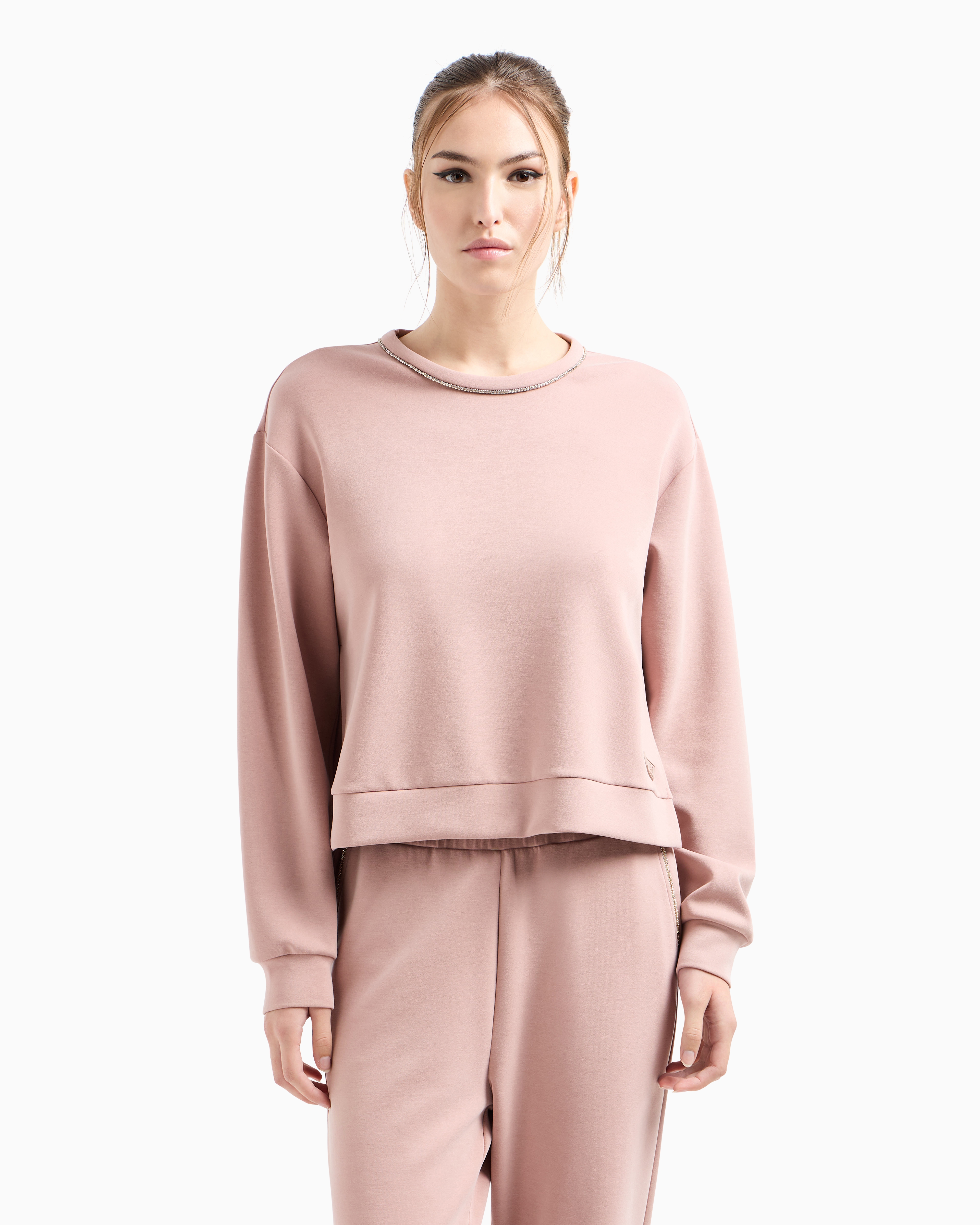 Ea7 Precious Stretch Modal-blend Crew-neck Sweatshirt In Pink