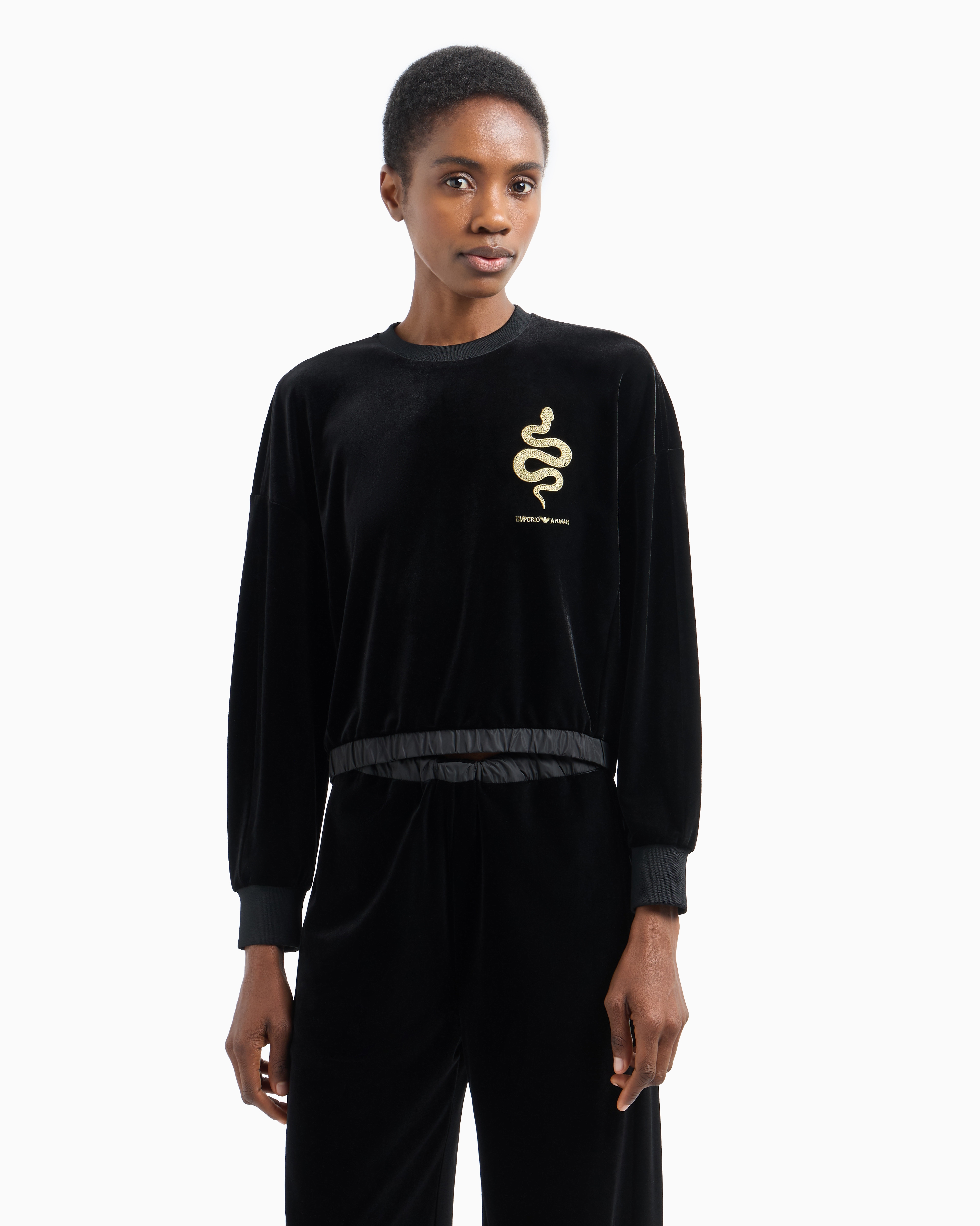 Emporio Armani Chenille Sweatshirt With Lunar New Year Embroidery In Black