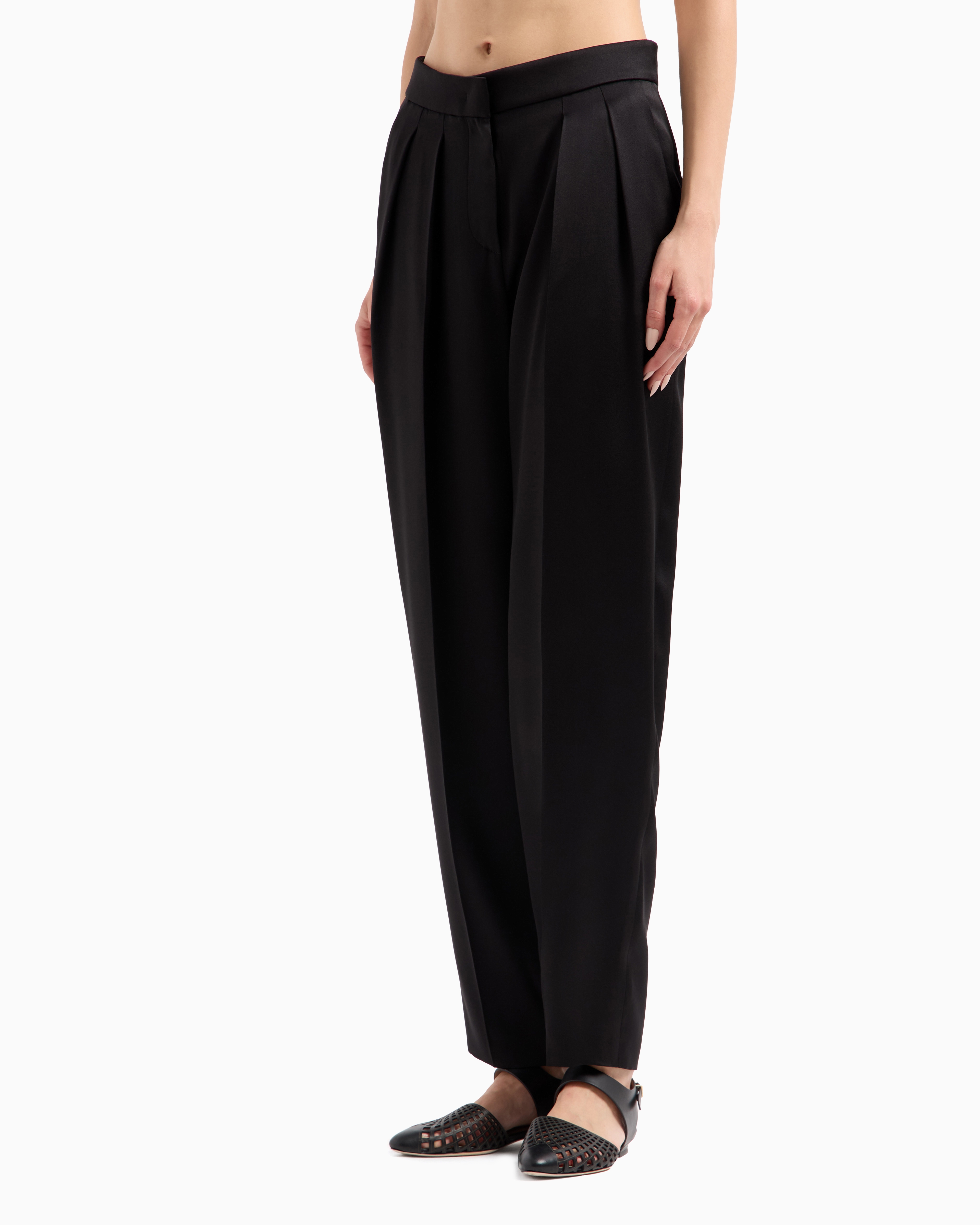 Giorgio Armani Double-sided Silk-satin Two-pleat Trousers In Black