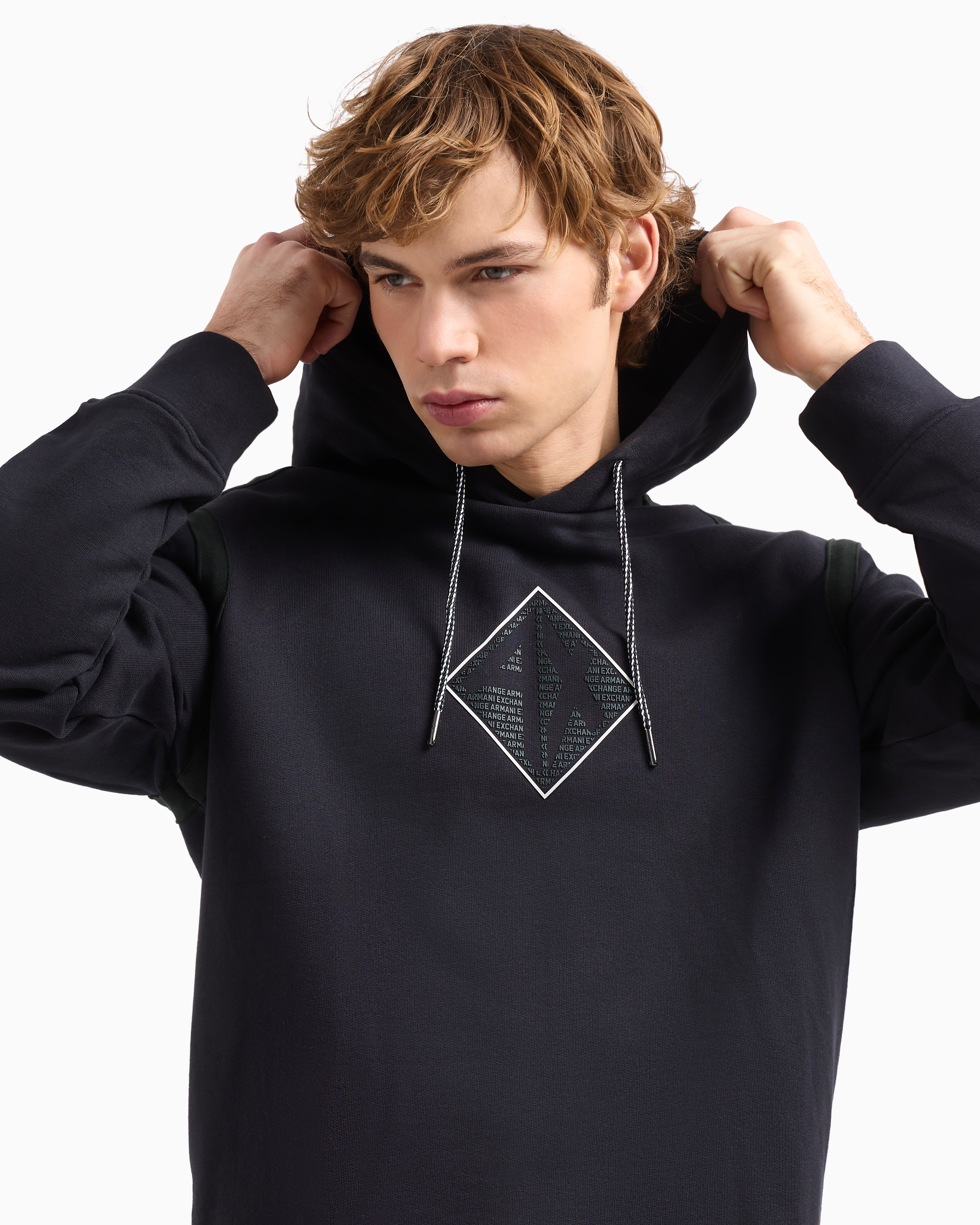 Armani Exchange Hoodie With Maxi Logo On The Chest In Navy Blue
