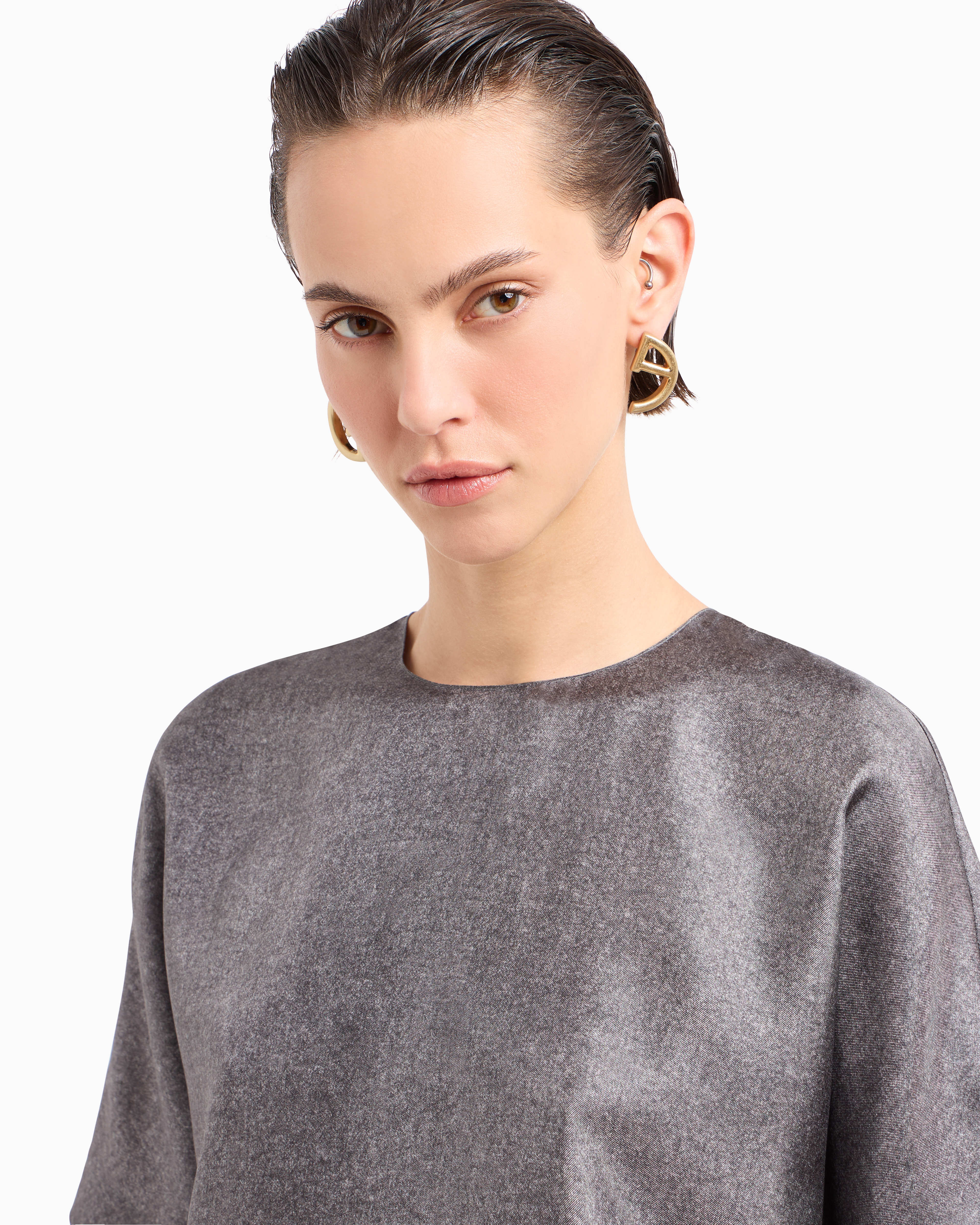 Giorgio Armani Printed Silk Twill Blouse In Grey