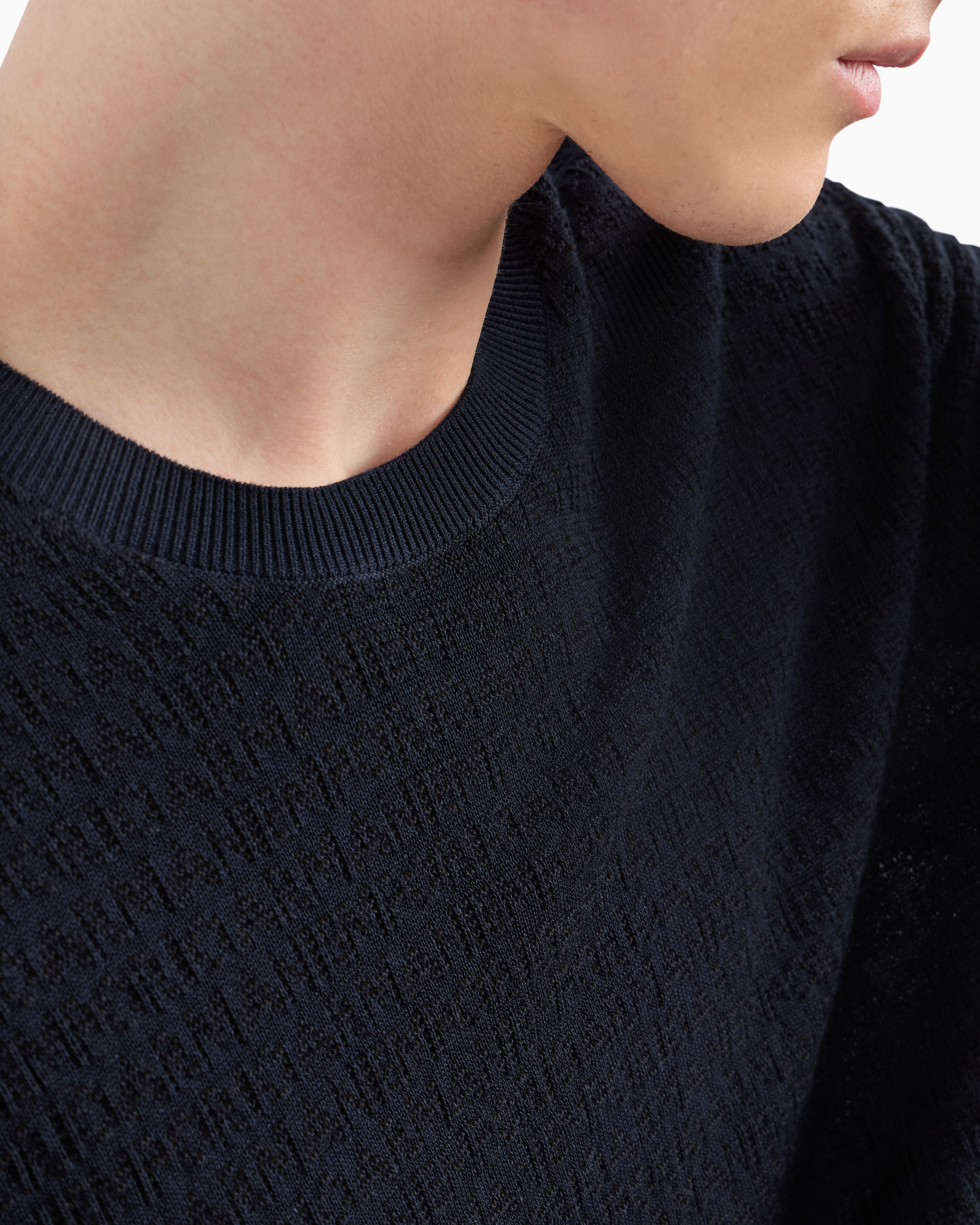 Emporio Armani Asv Lyocell-blend Jumper With Lettering Intarsia In Navy Blue