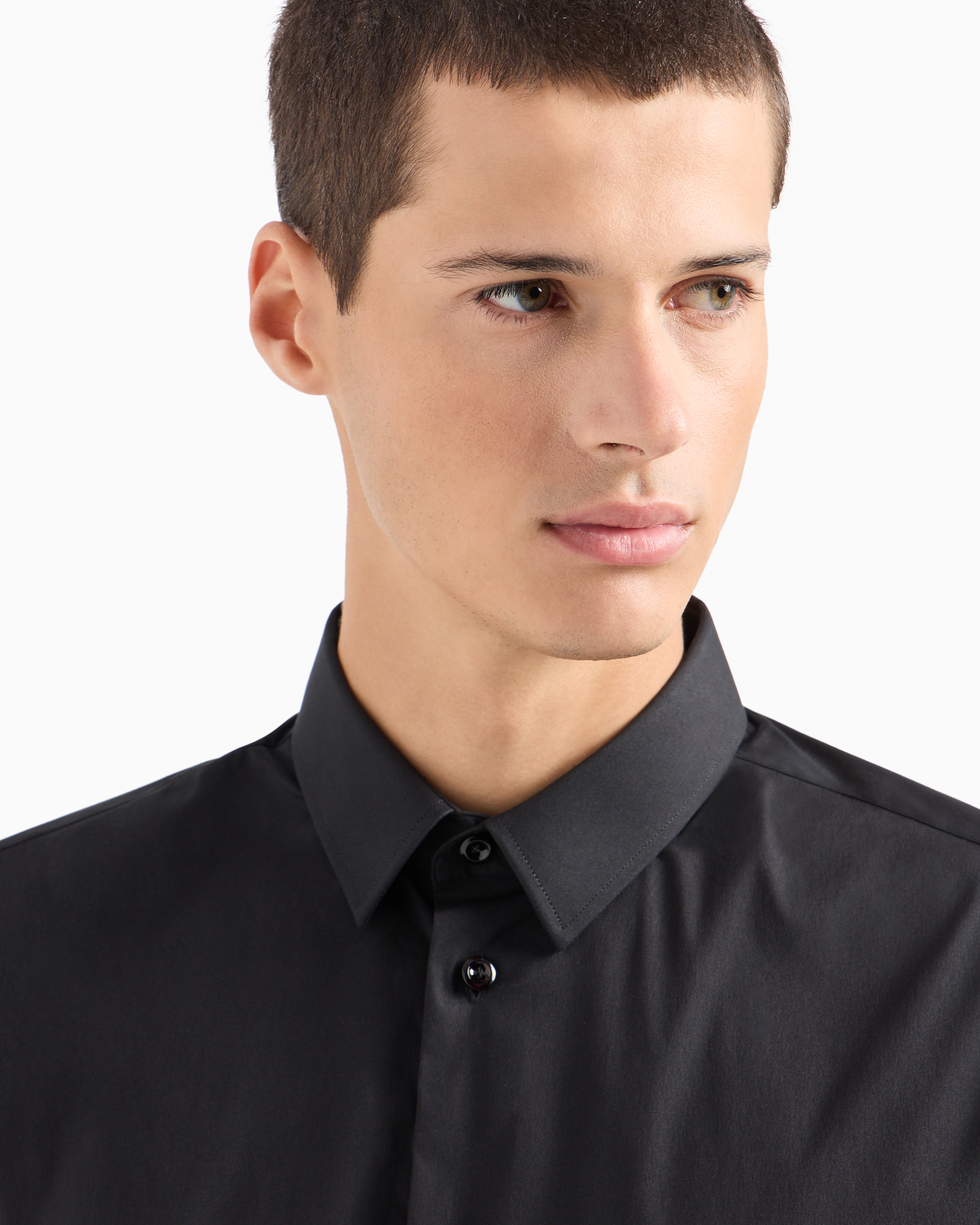 Emporio Armani Stretch Cotton Poplin Shirt In Schwarz