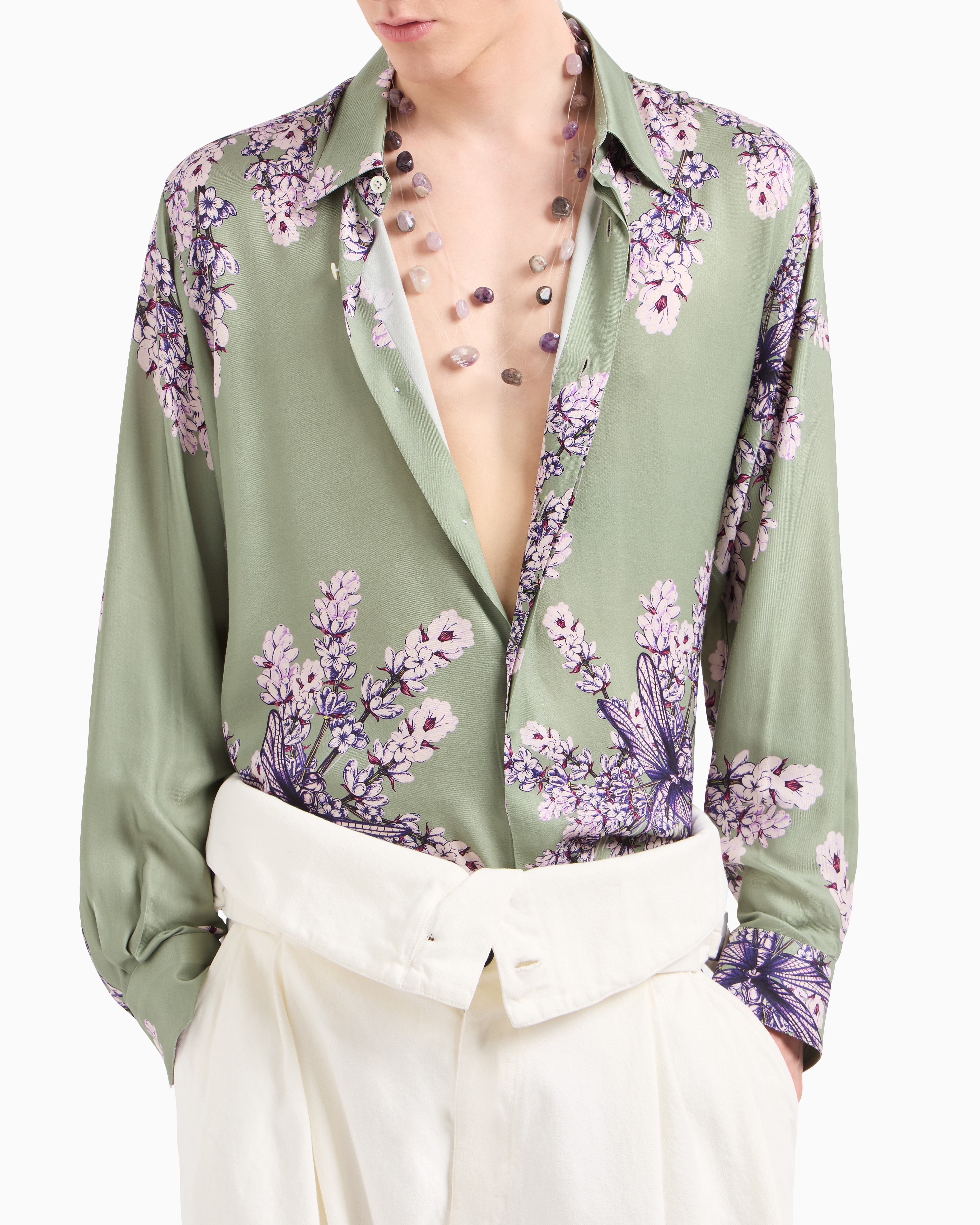 Emporio Armani Floral Print Silk Regular Fit Button Down Shirt In Patterned