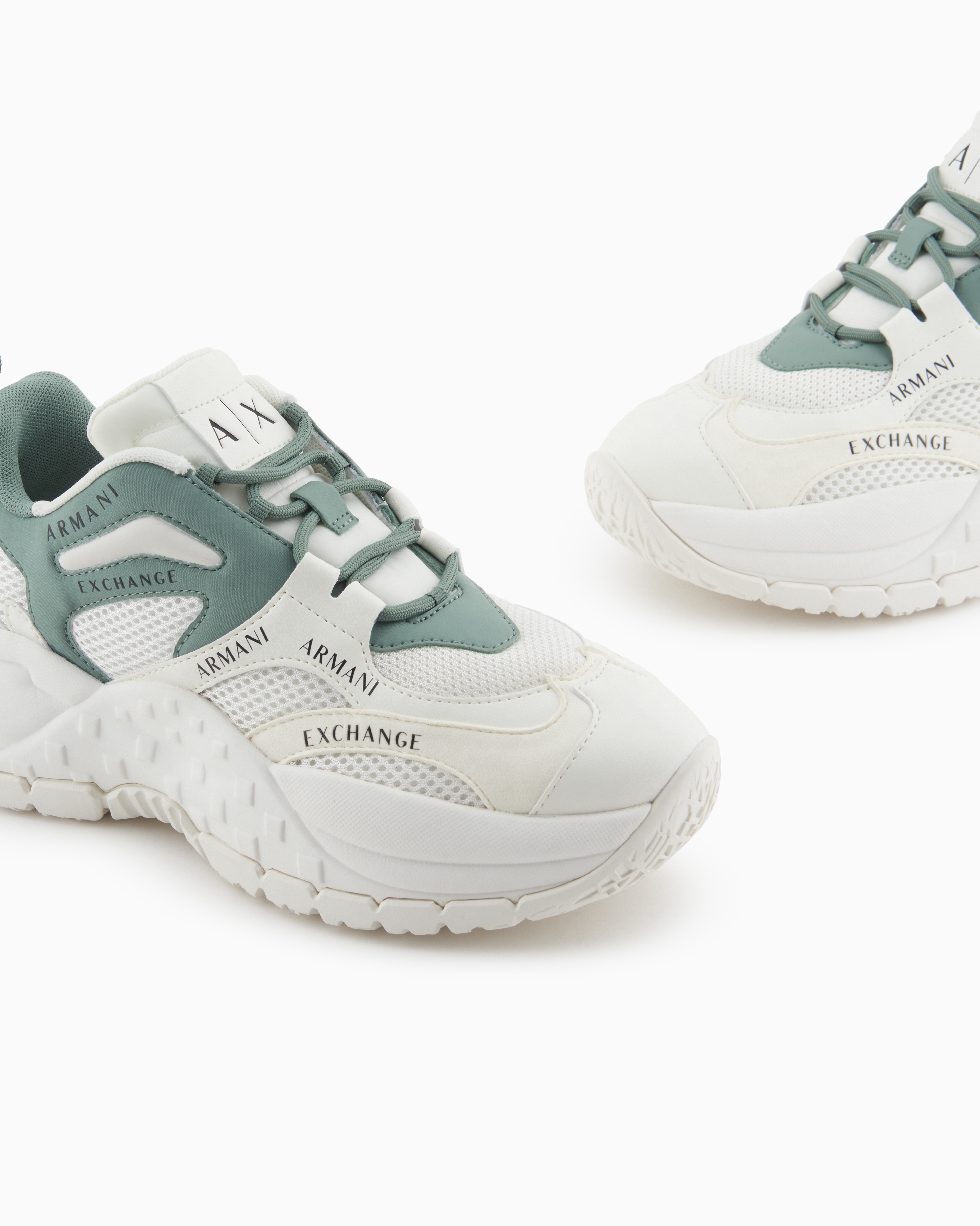 Armani Exchange Mesh Sneakers With Custom Tread In Green