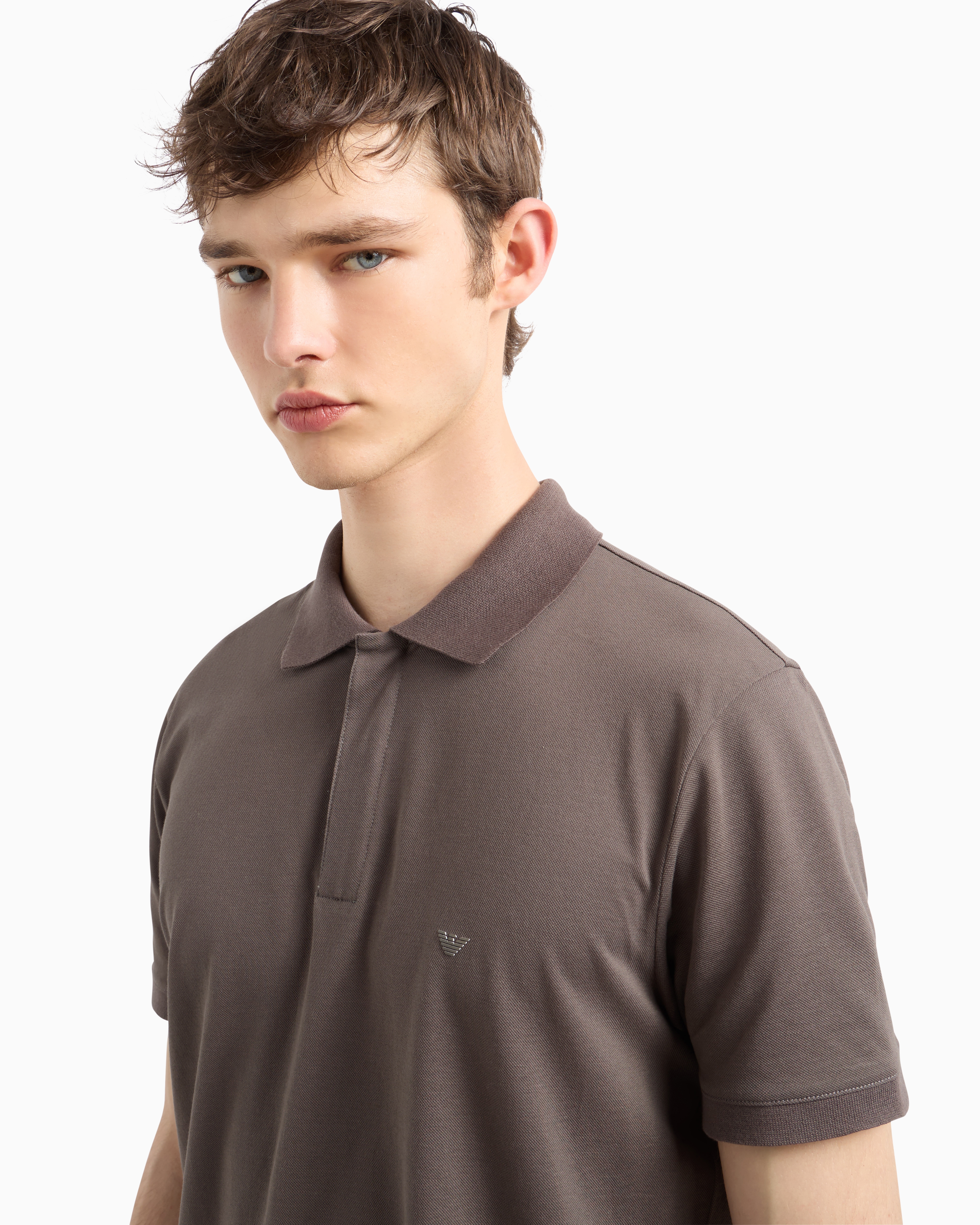 Emporio Armani Travel Essential Piquet Polo Shirt In Beige