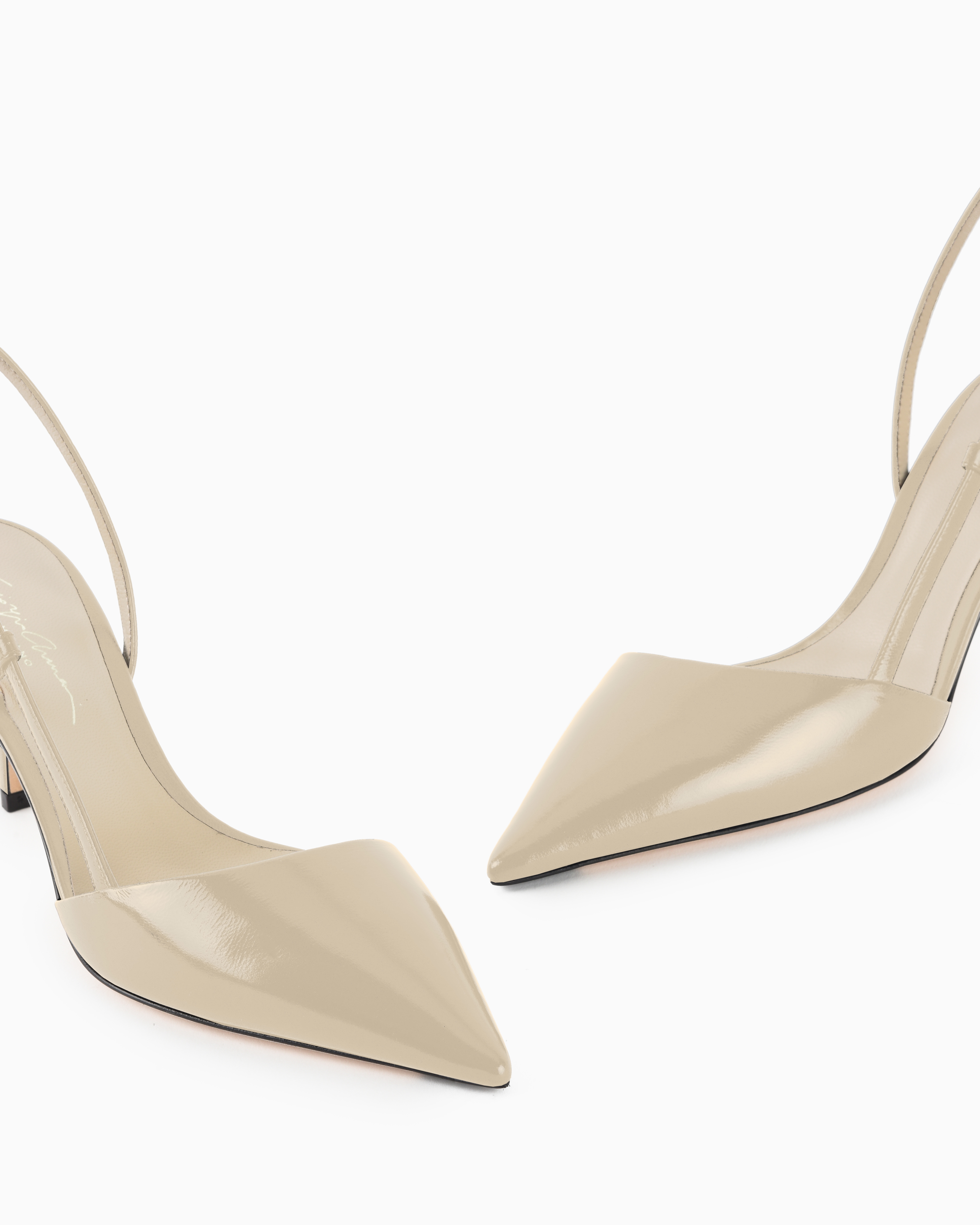 Giorgio Armani Slingbacks In Textured Patent Leather In Beige