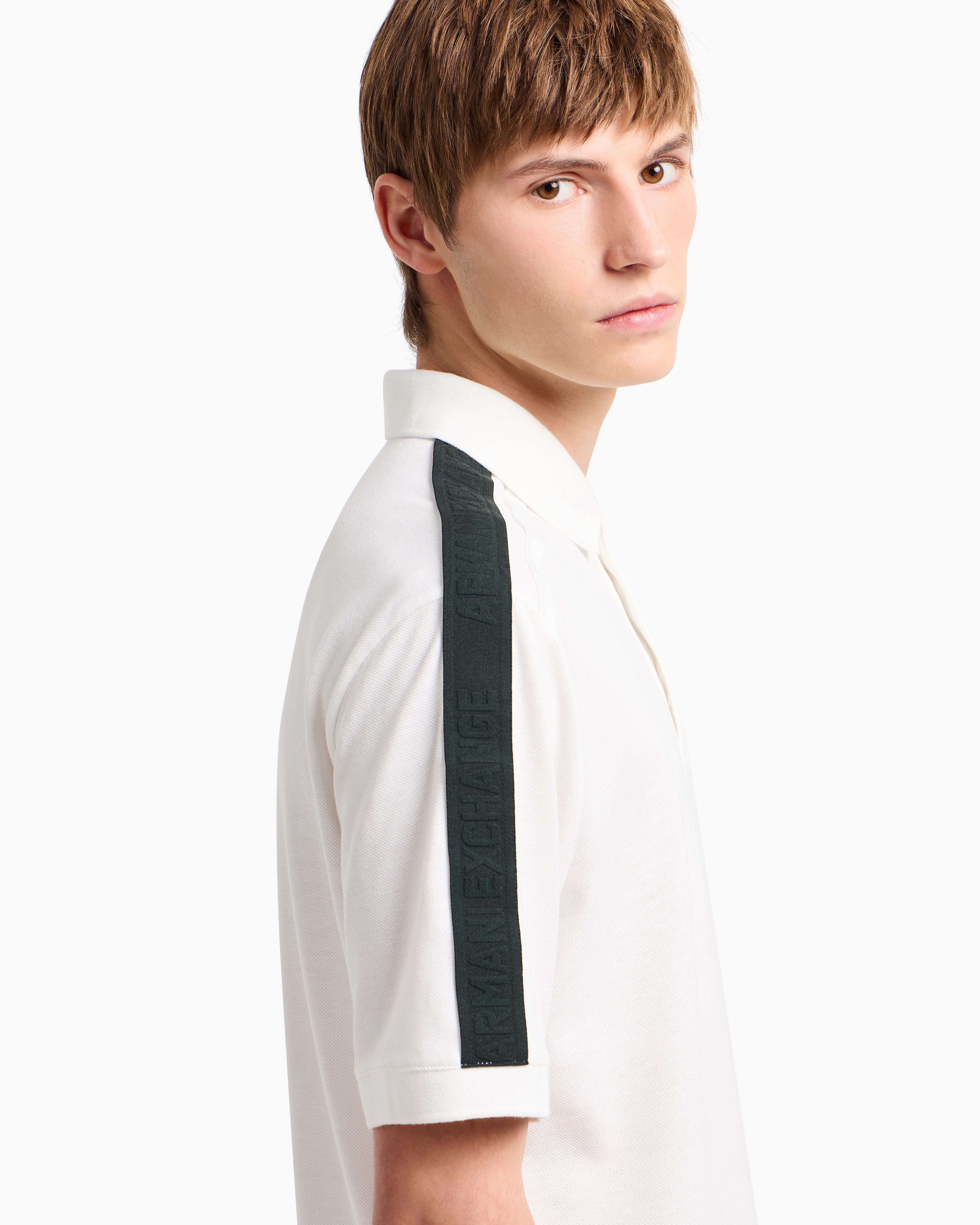 Armani Exchange Regular Fit Piquet Polo With Shoulder Bands In White