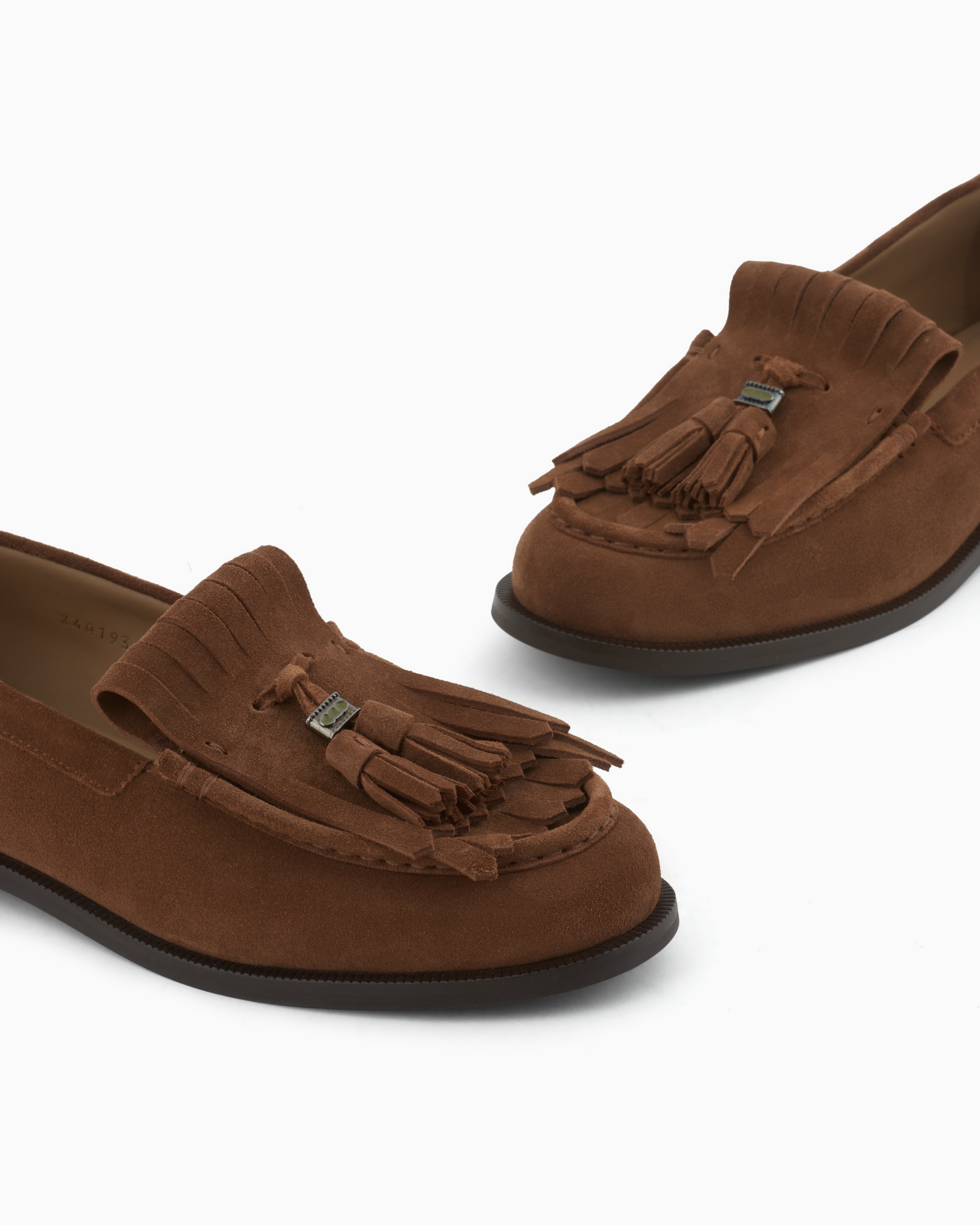 Emporio Armani - Dappled crust leather loafers with fringes, Man, Brown, Size: