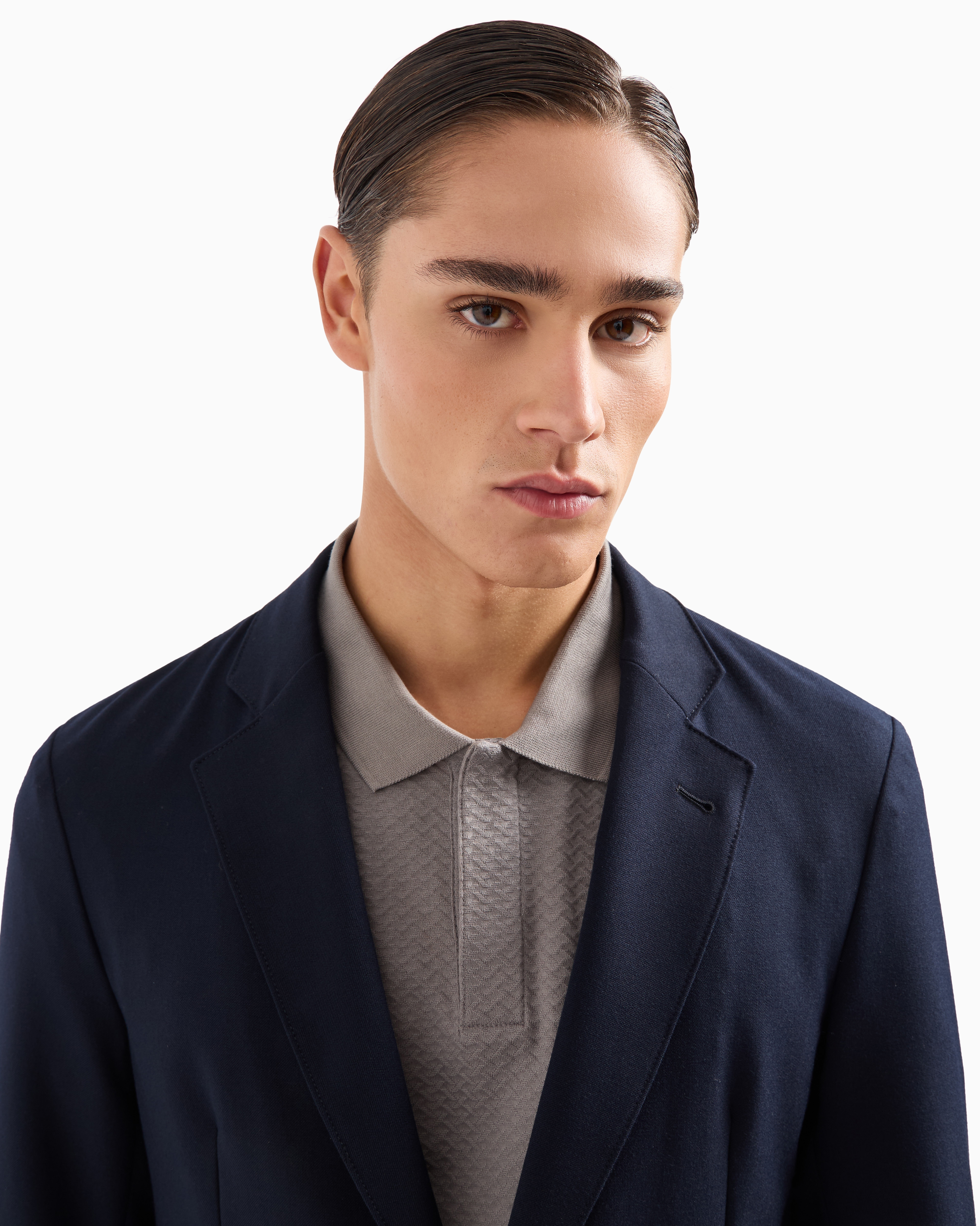 Emporio Armani Single-breasted Jacket In A Jacquard Double Jersey Knit In Blue