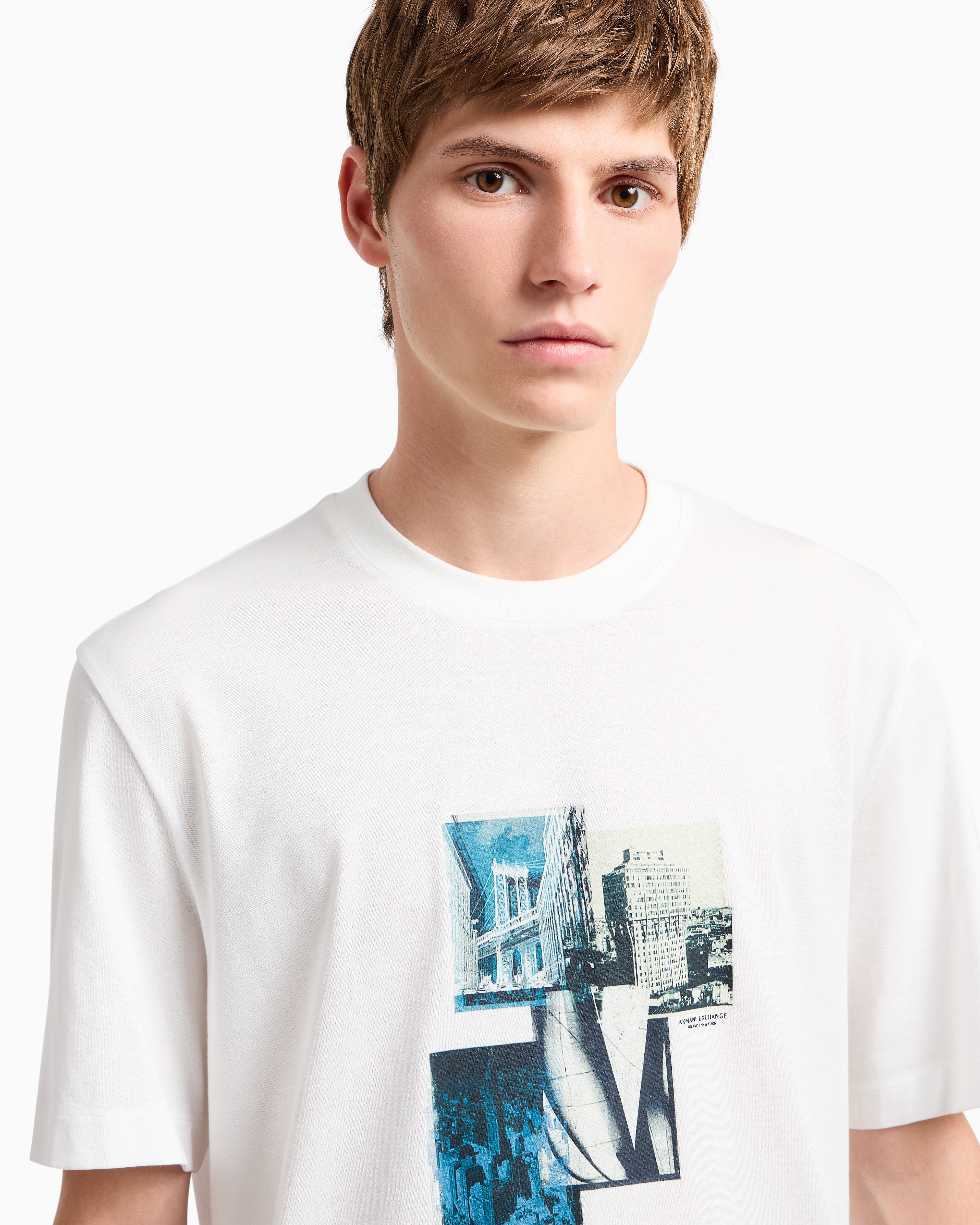 Armani Exchange - Regular fit T-shirt with photo print, Man, White, Size: