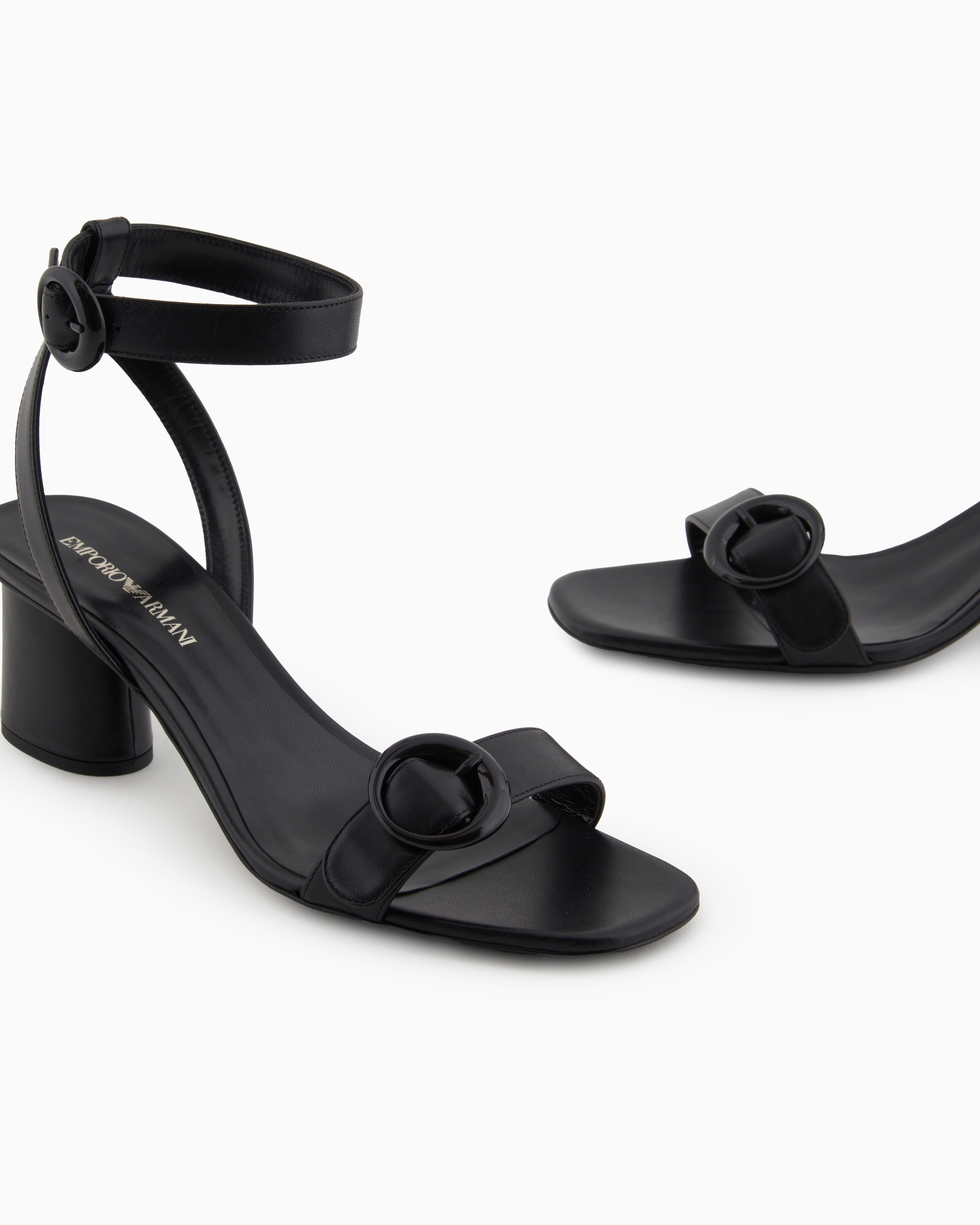 Emporio Armani Heeled Sandals With Leather Double Strap In Black