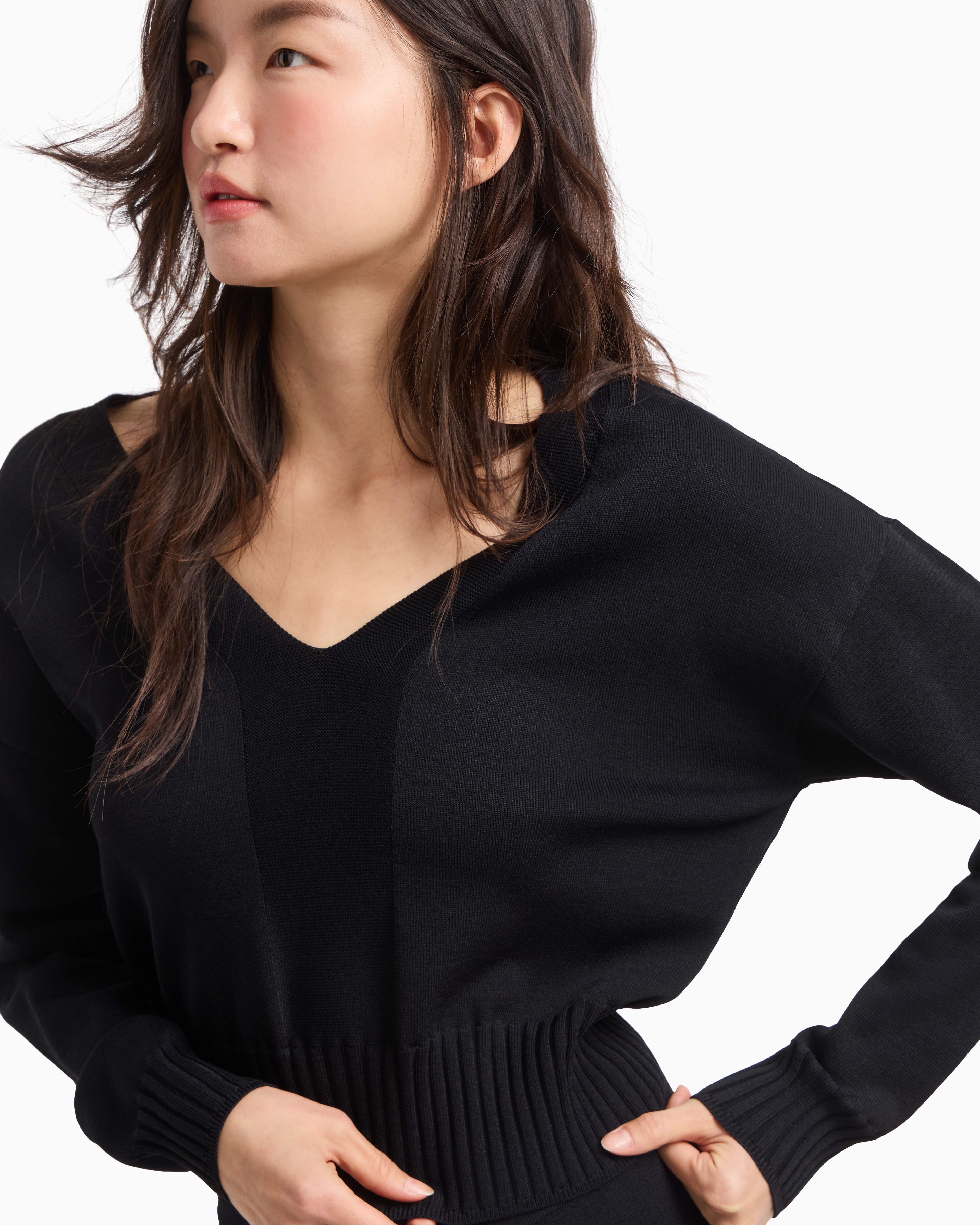 Armani Exchange - ASV Contrast Detail Sweater, Woman, Black, Size: