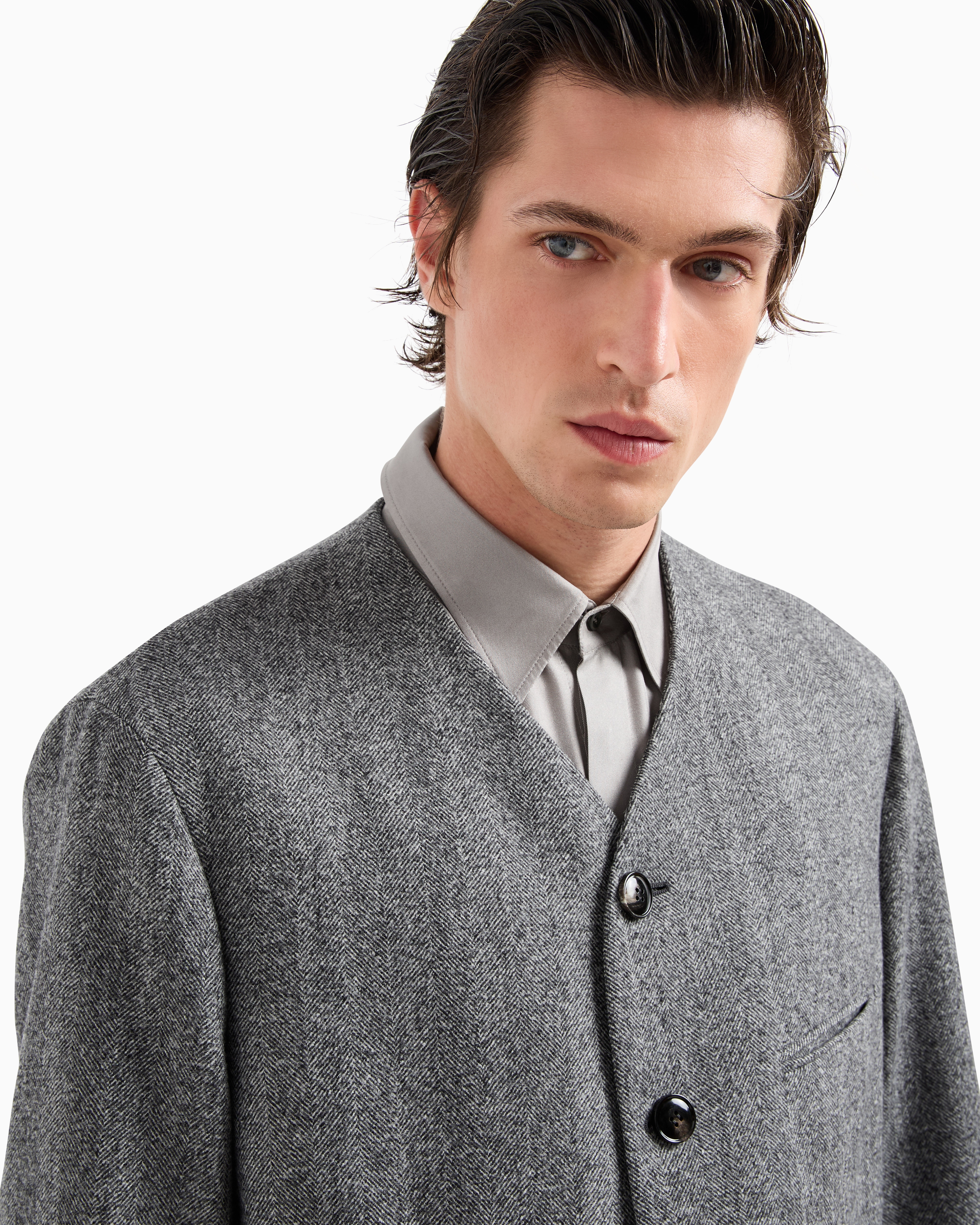 Giorgio Armani Heritage Line Single-breasted Jacket In Chevron Jacquard Virgin Wool