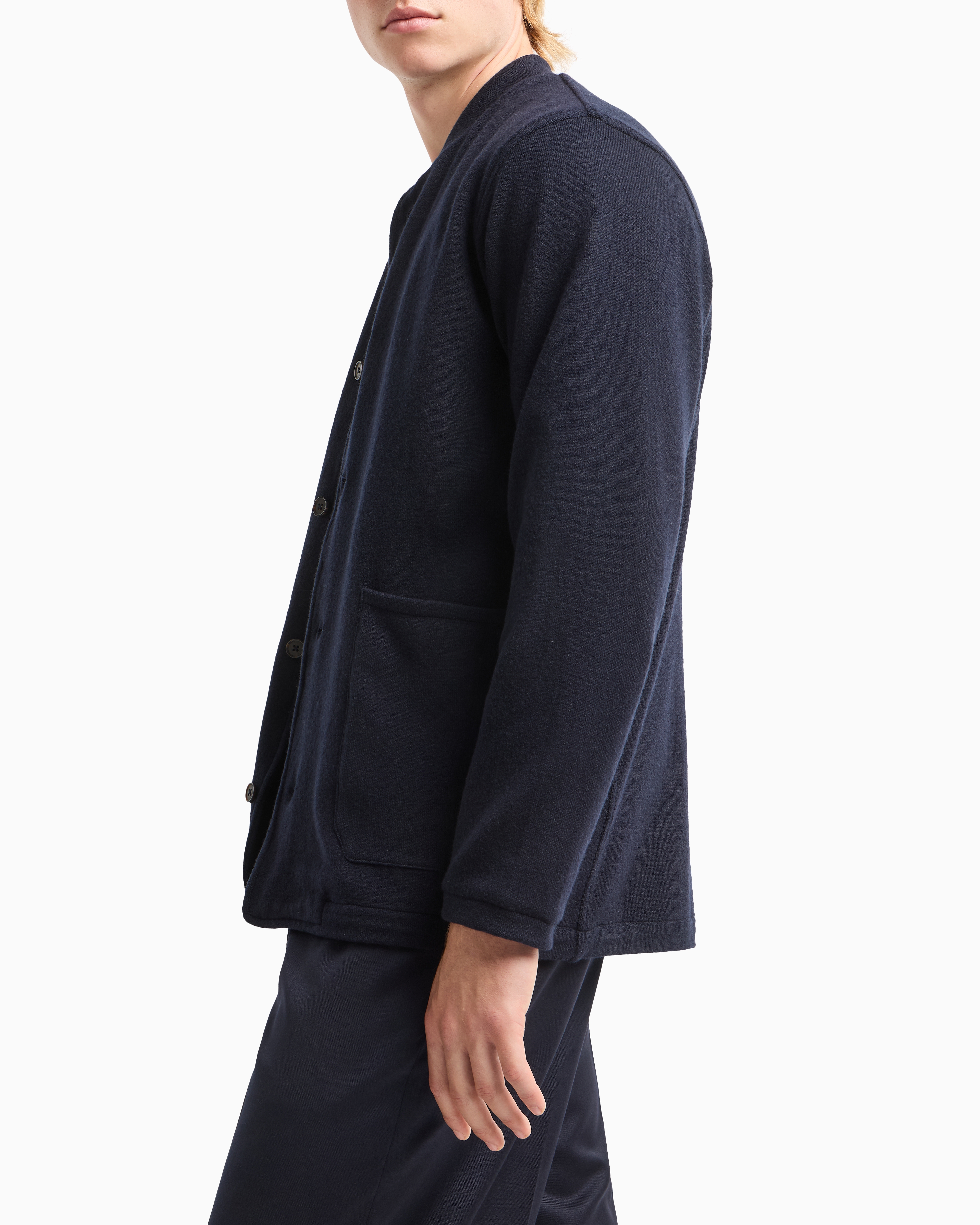 Emporio Armani Cardigan Button Blazer In Navy Blue