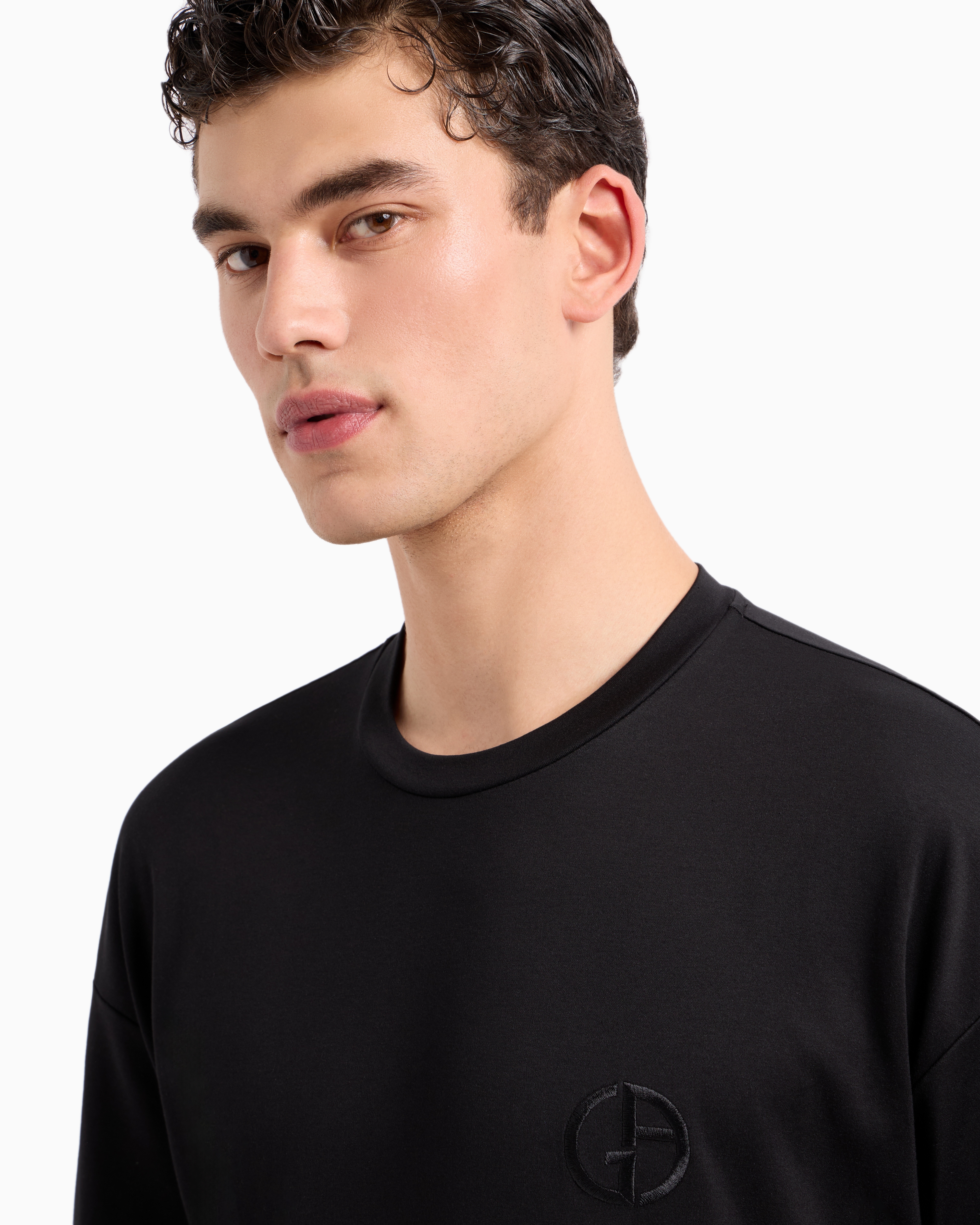 Shop Giorgio Armani Oversized Crew-neck T-shirt In Organic Cotton Interlock In Black