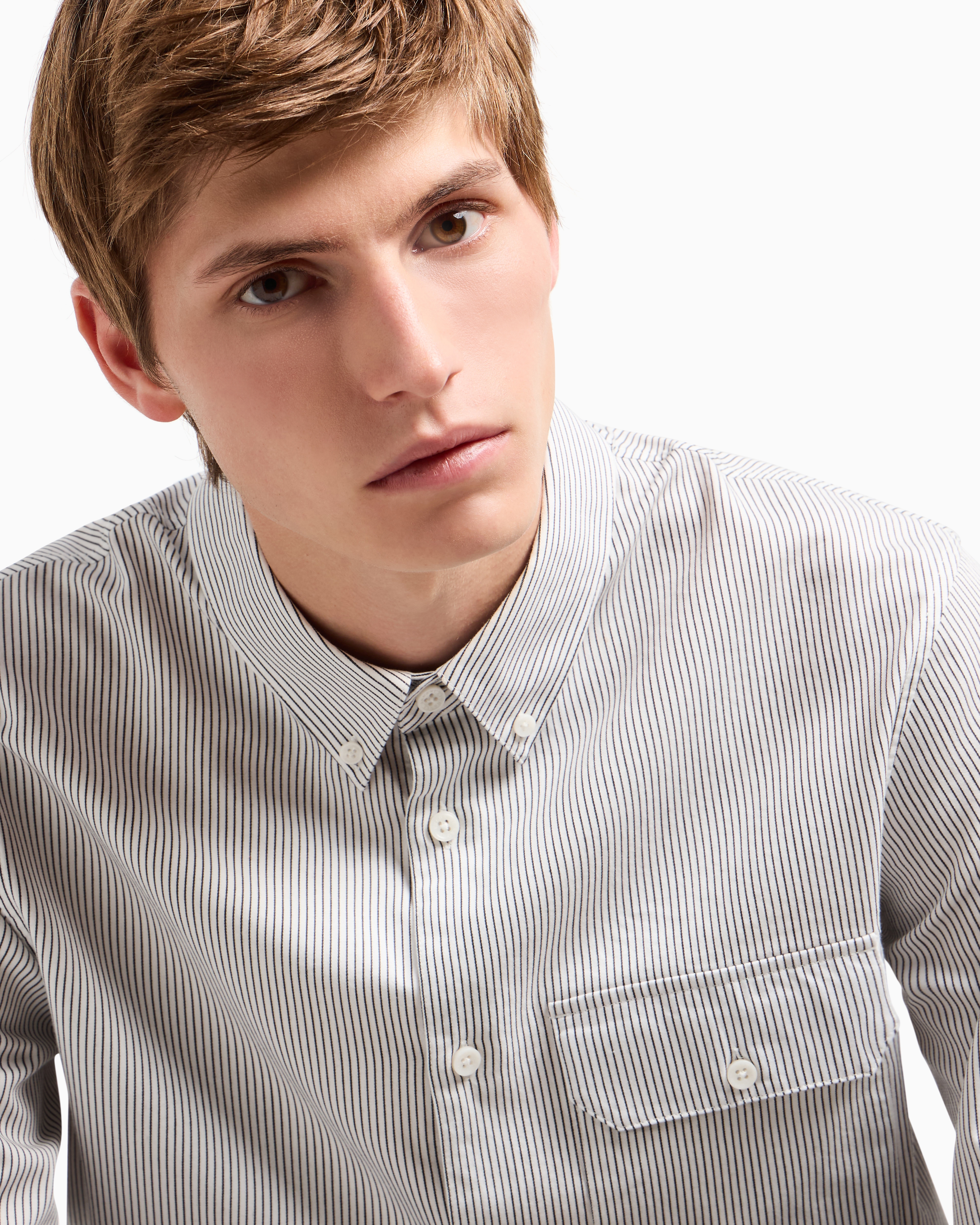 Armani Exchange Regular Fit Button Down Striped Shirt In White