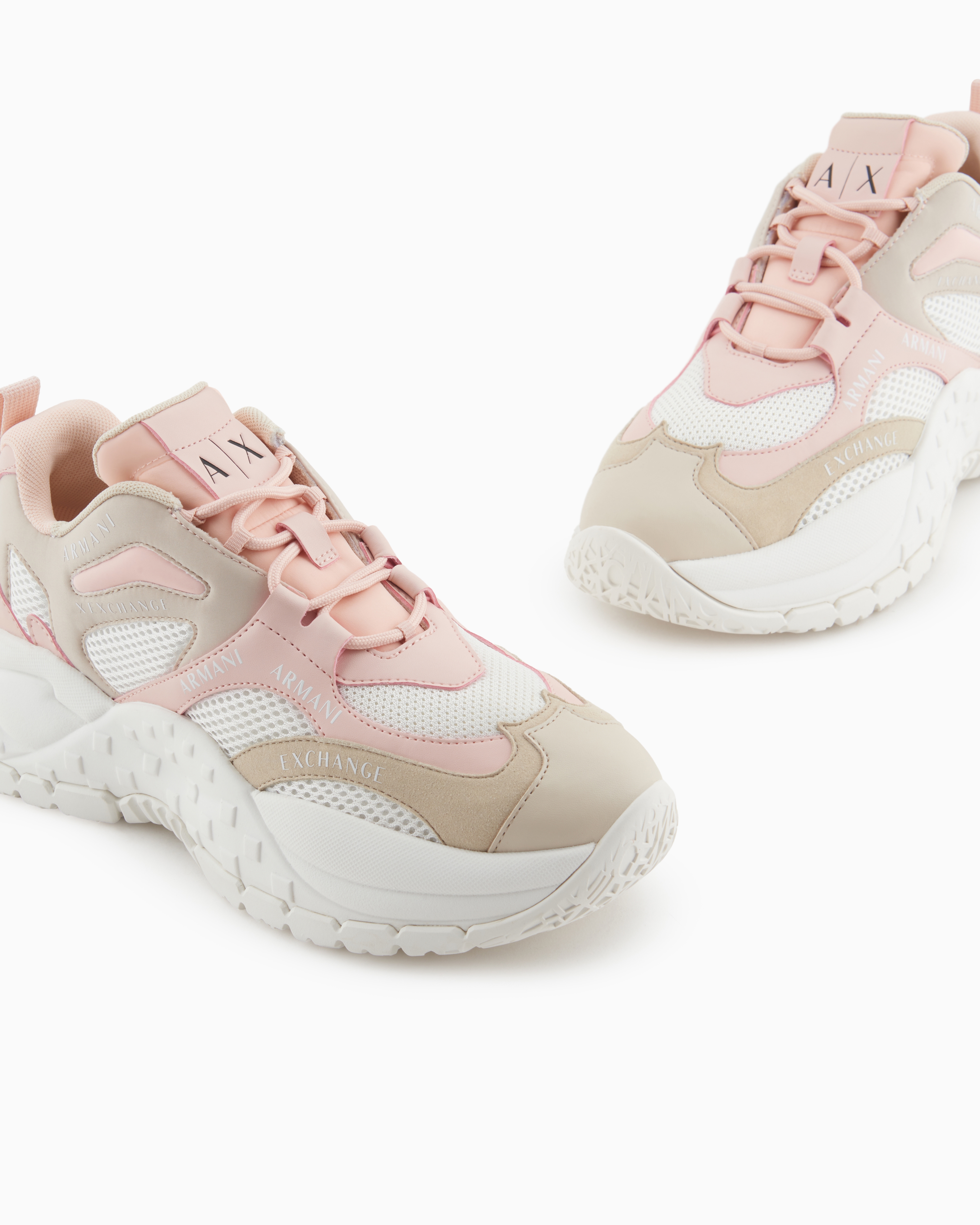 Armani Exchange - Chunky sneakers with contrasting inserts, Woman, Pink, Size: