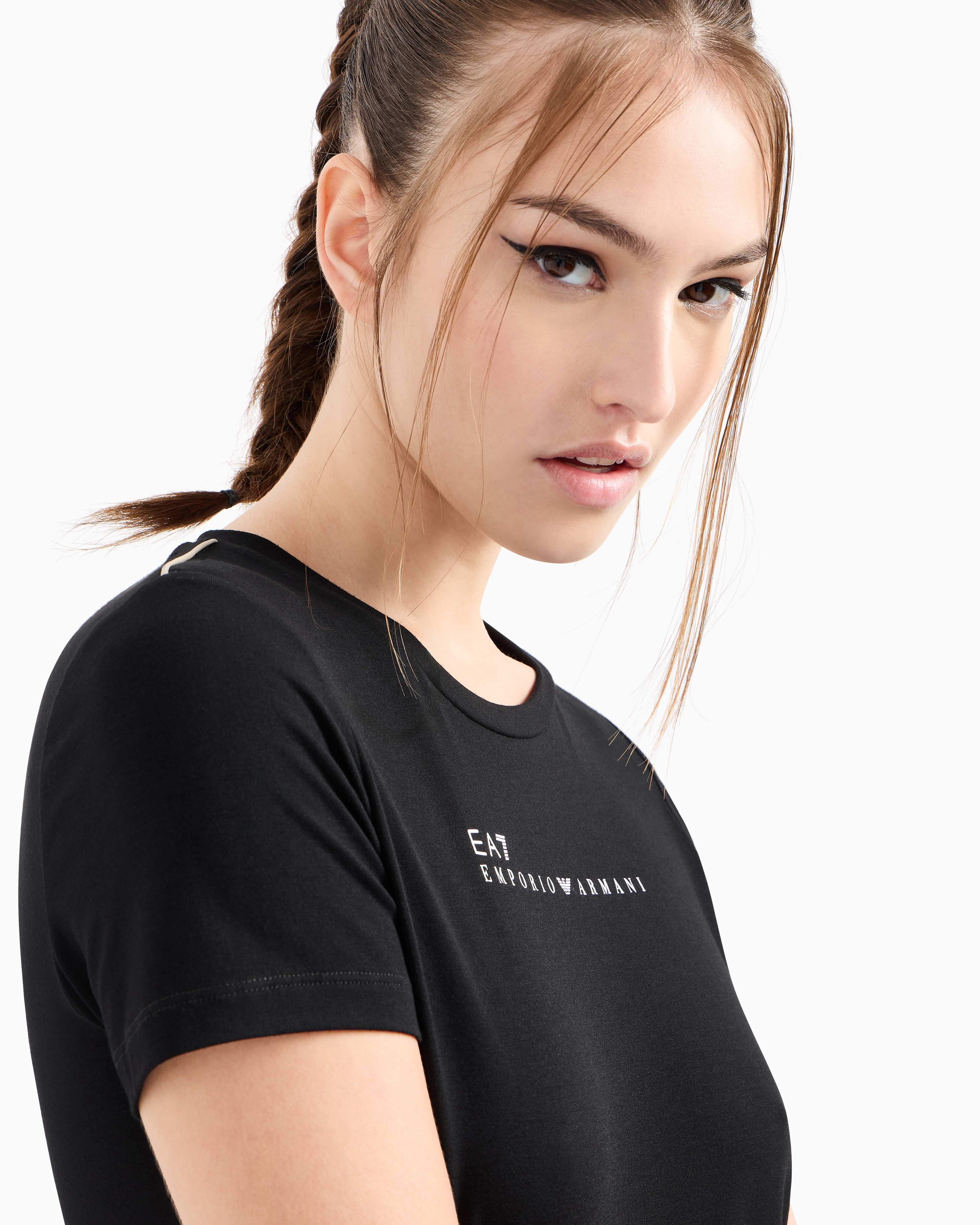 Ea7 Dynamic Athlete Crew-neck T-shirt In Natural Ventus7 Technical Fabric In Black