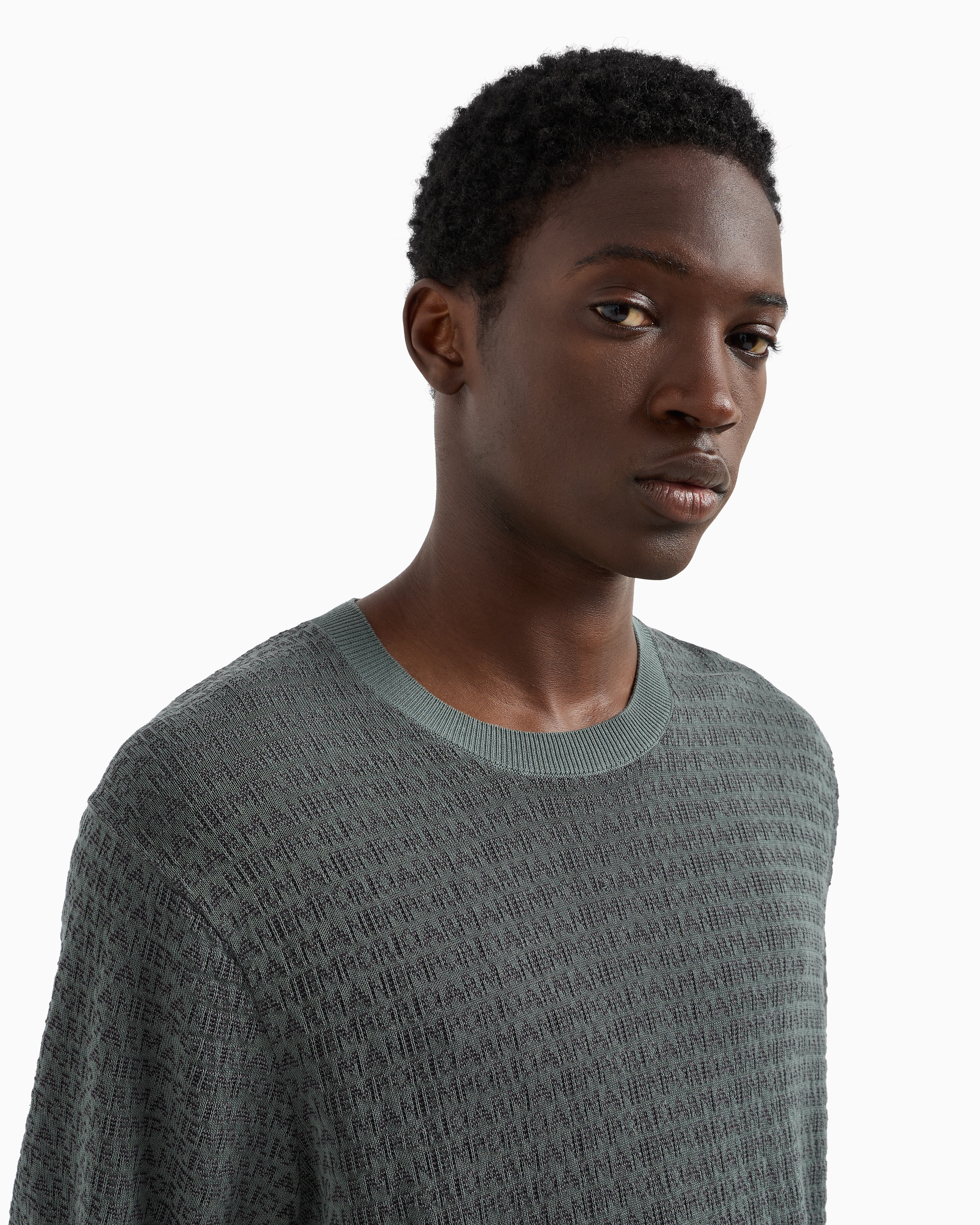 Emporio Armani Asv Lyocell-blend Jumper With Lettering Intarsia In Green