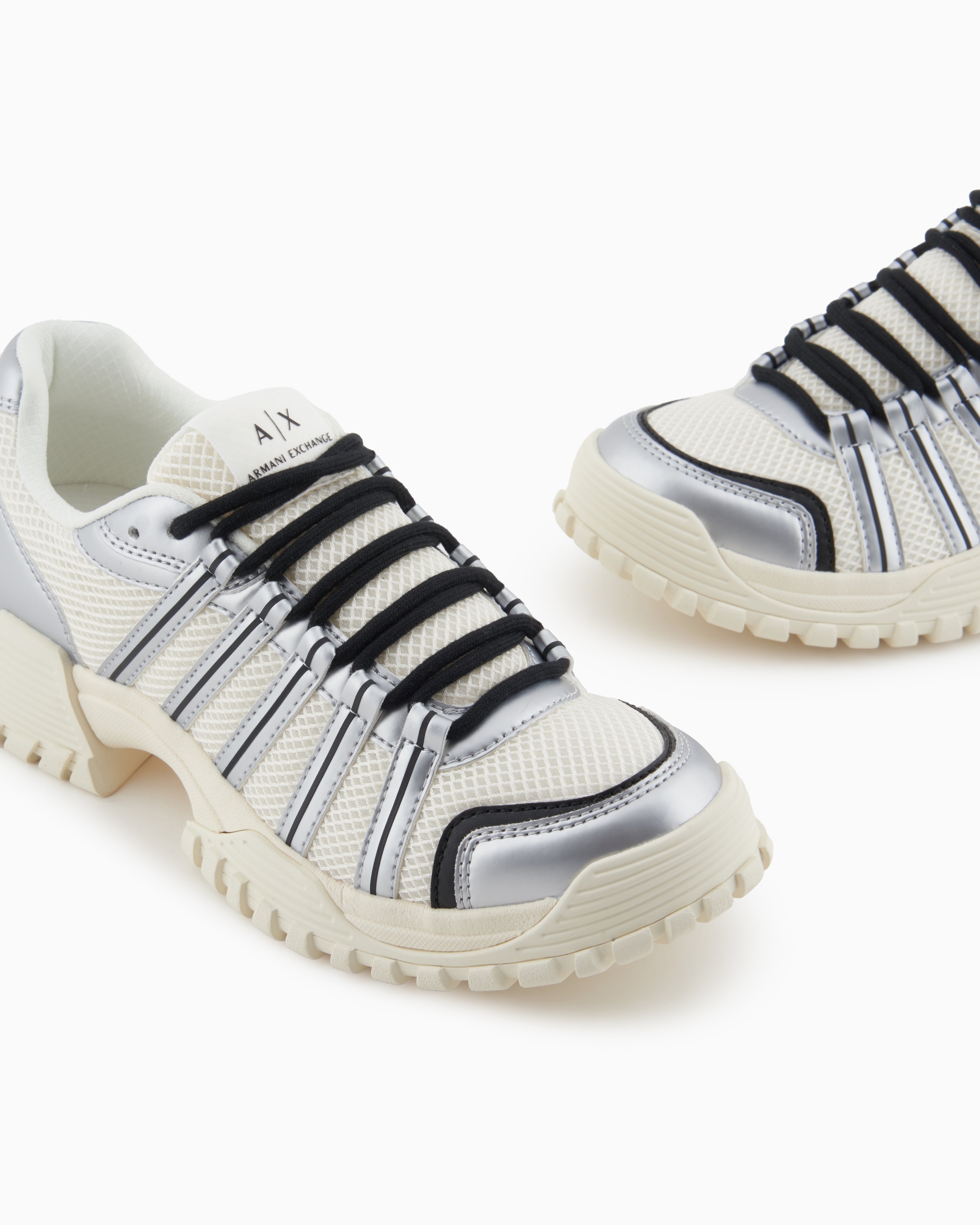 Armani Exchange - Sneakers with metallic inserts, Man, Silver, Size:
