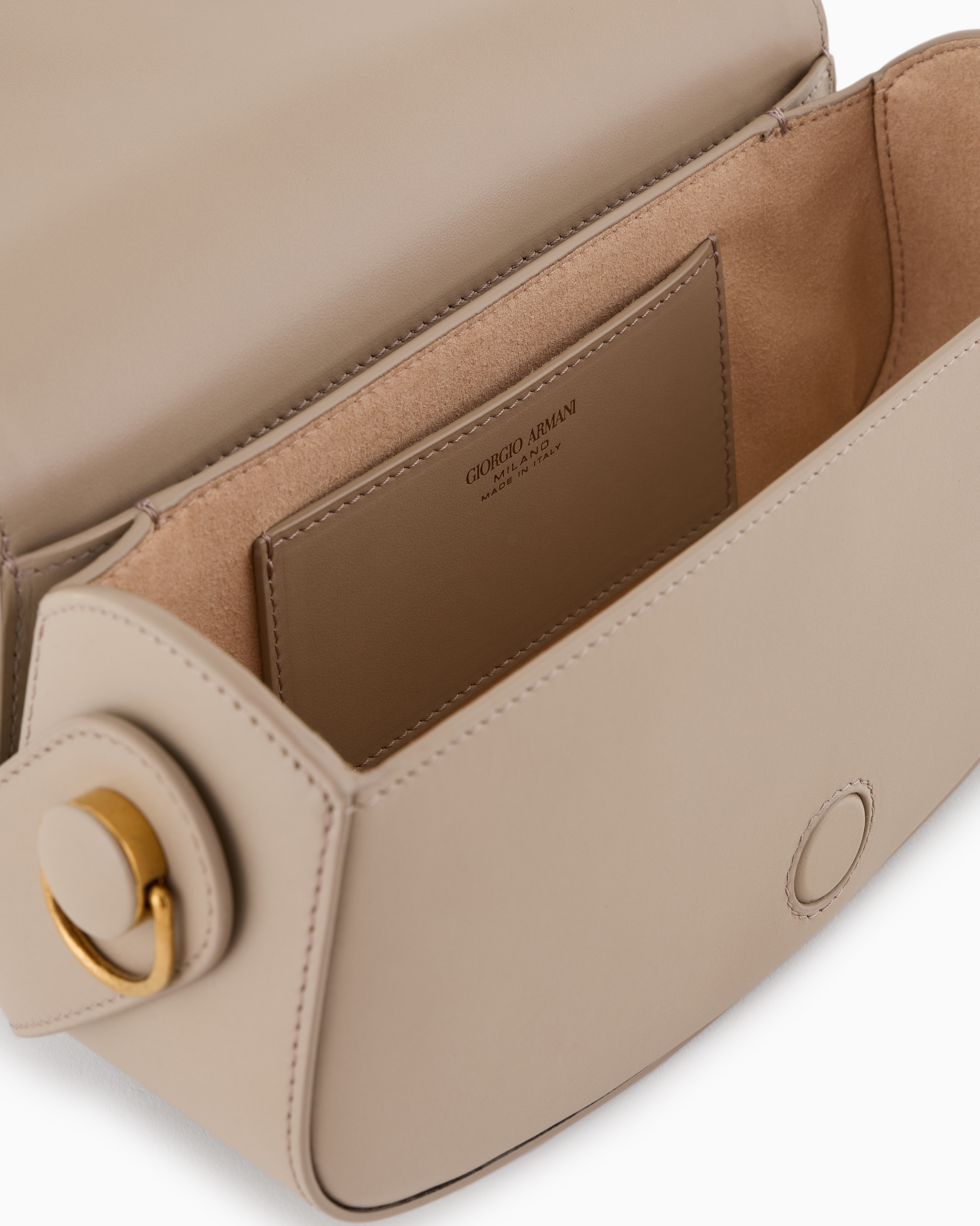 Giorgio Armani Womens  Foiled-branding Leather Top-handle Bag In Beige