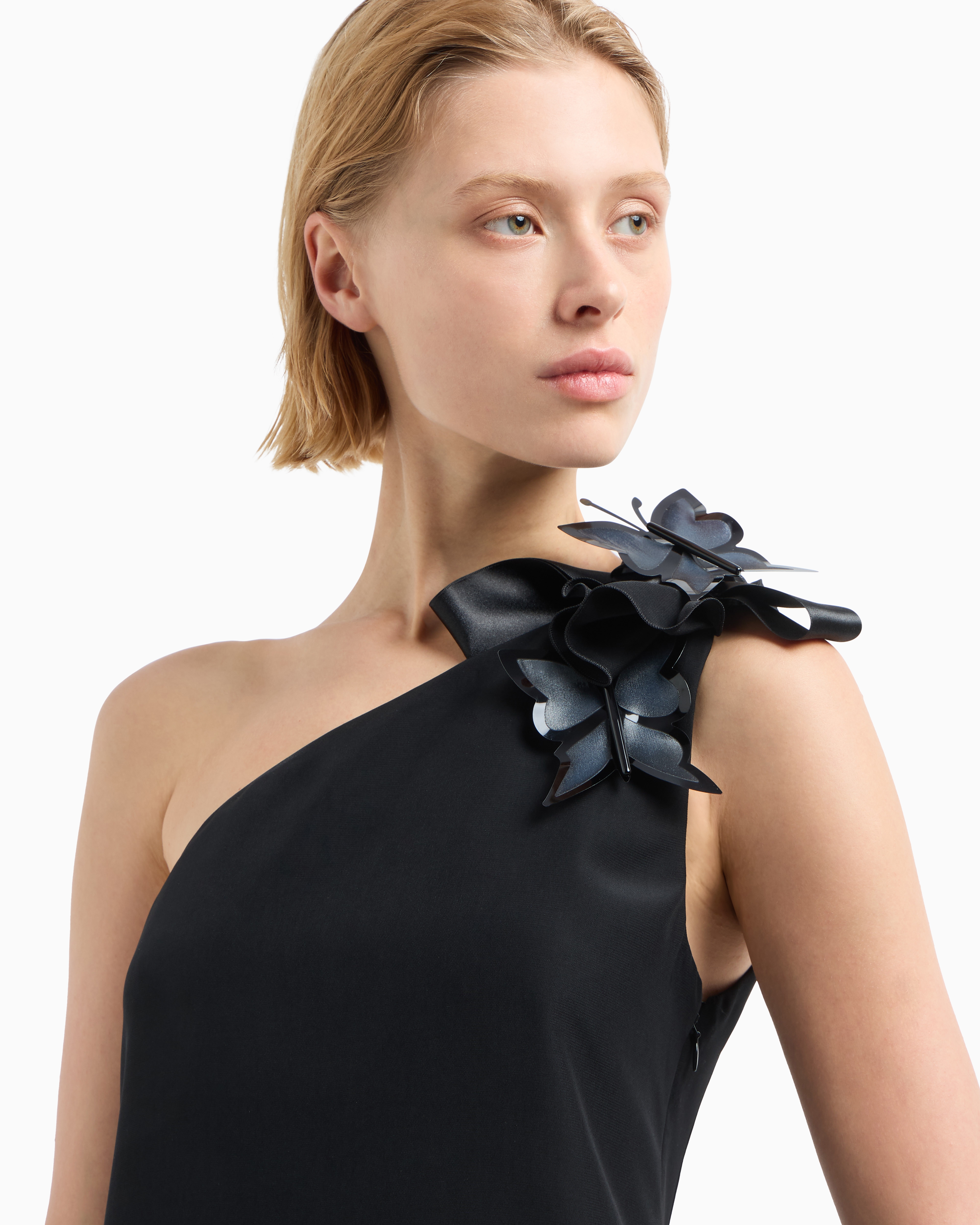 ワンピース EMPORIO ARMANI Woman Dress Black EW001536TE14039 UC001 Butterfly one-shoulder dress in a fluid technical fabric