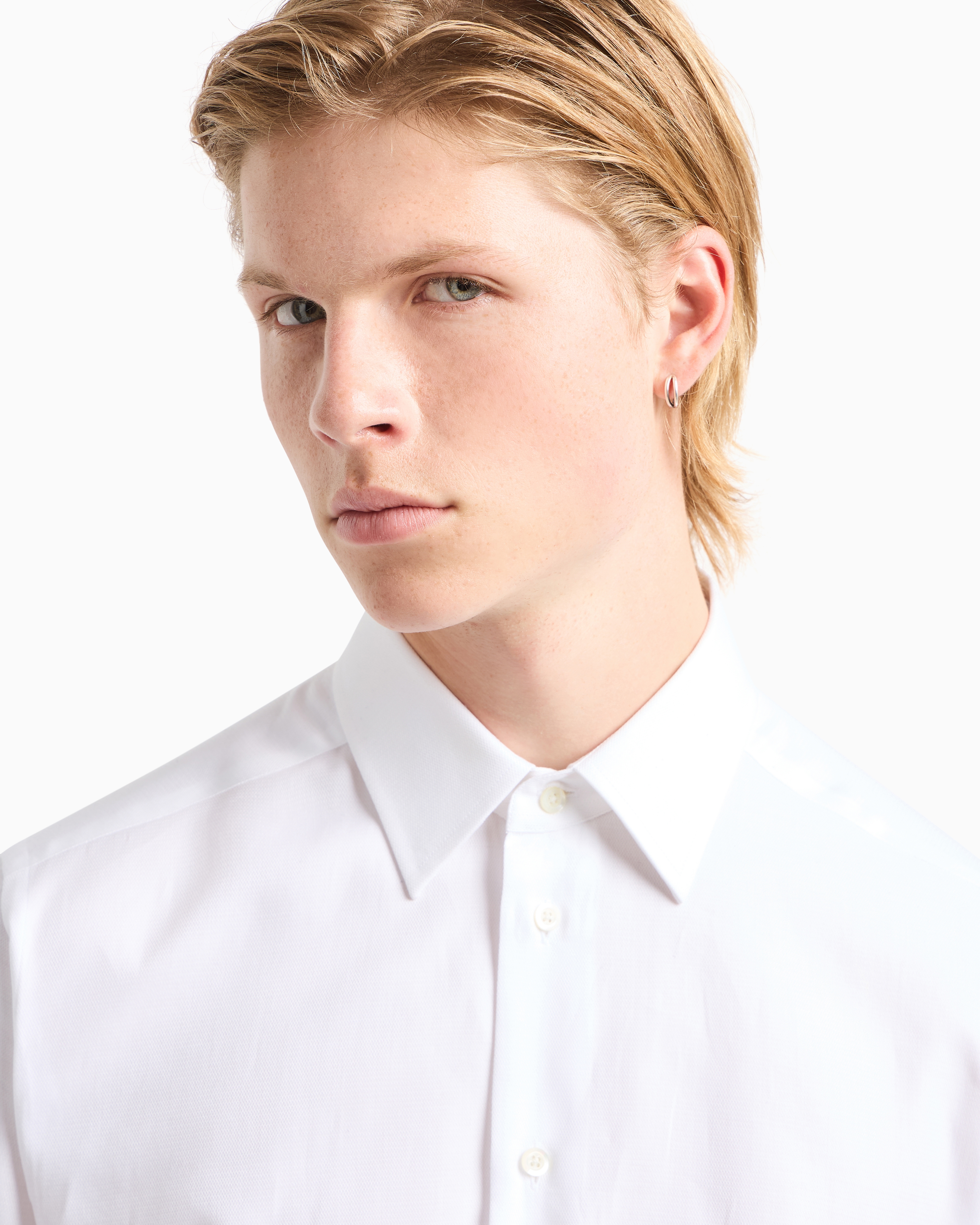 Emporio Armani - Soft-finish micro-armure cotton shirt, Man, White, Size: