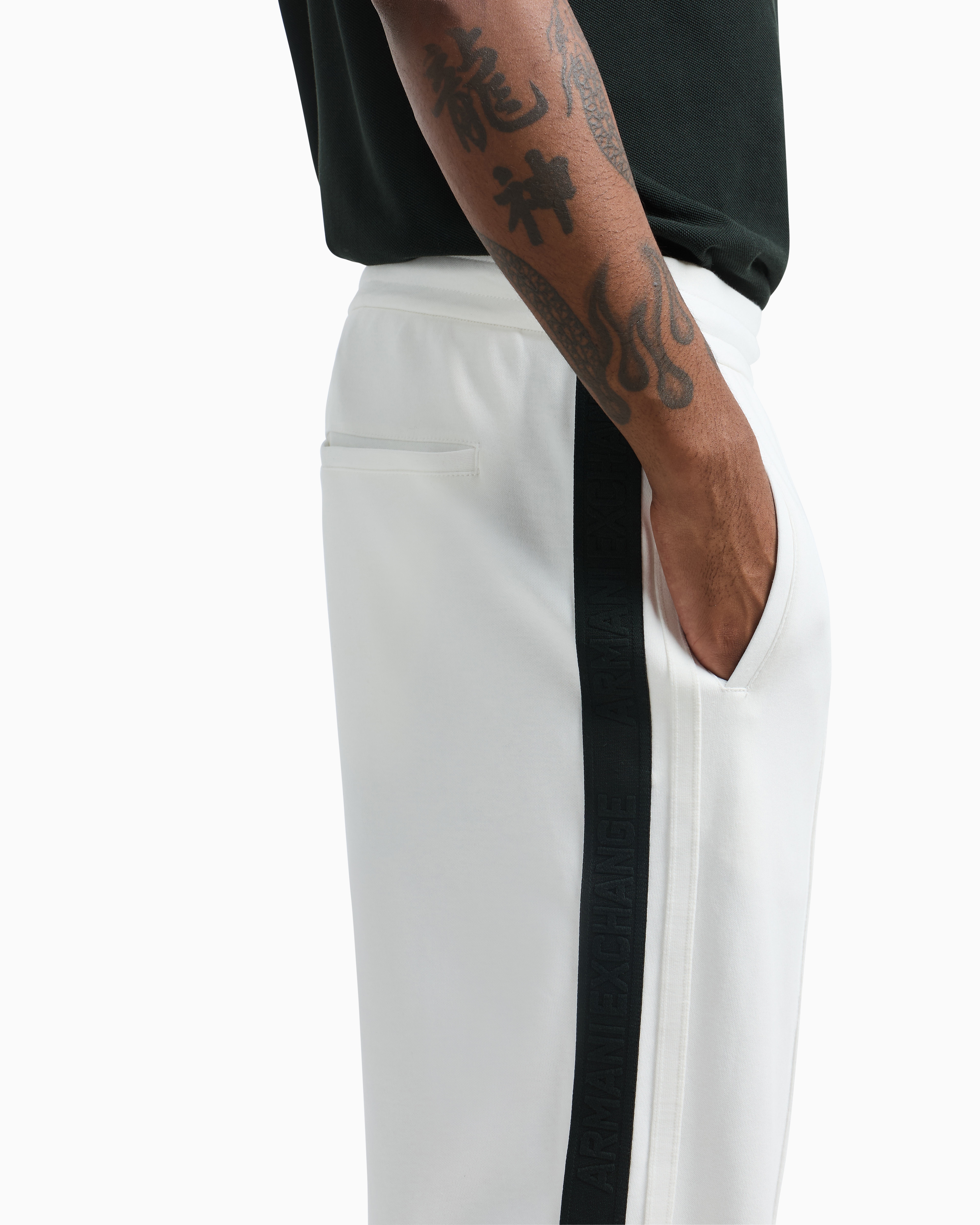 Armani Exchange Regular Fit Trousers With Contrasting Band In White