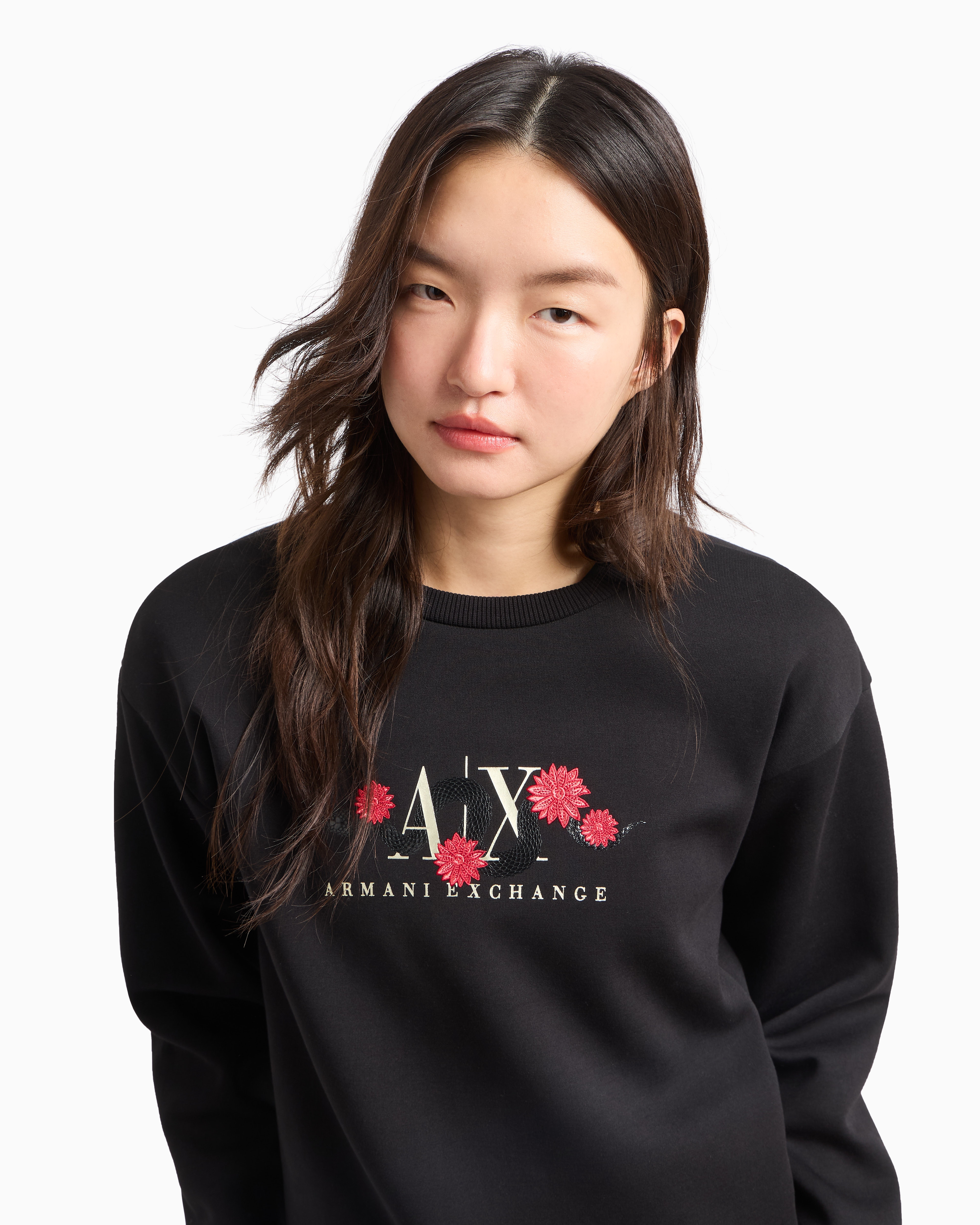 Armani Exchange - Embroidery Sweatshirt, Woman, Black, Size: XS