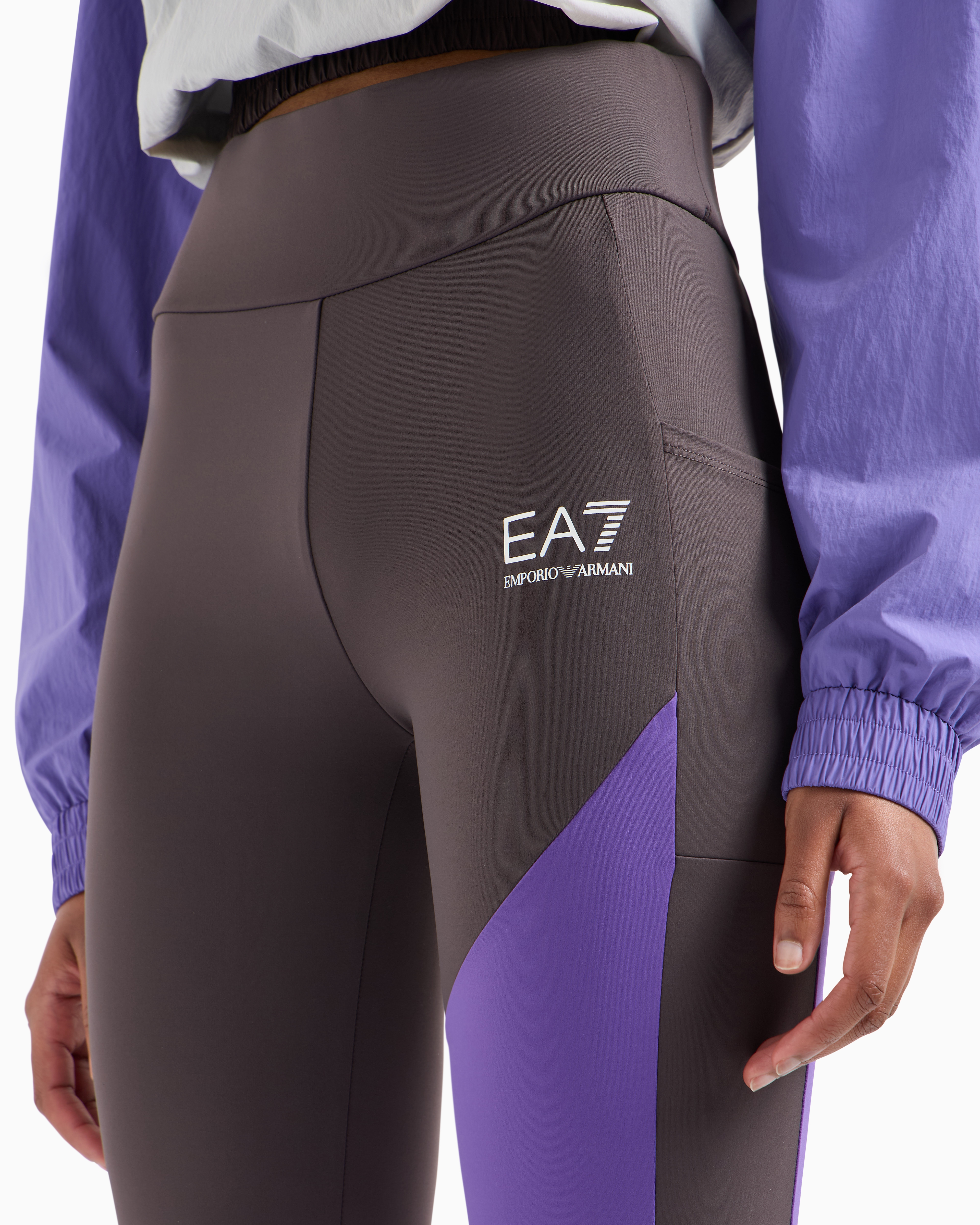 Ea7 Leggings In Colour-block-optik In Purple