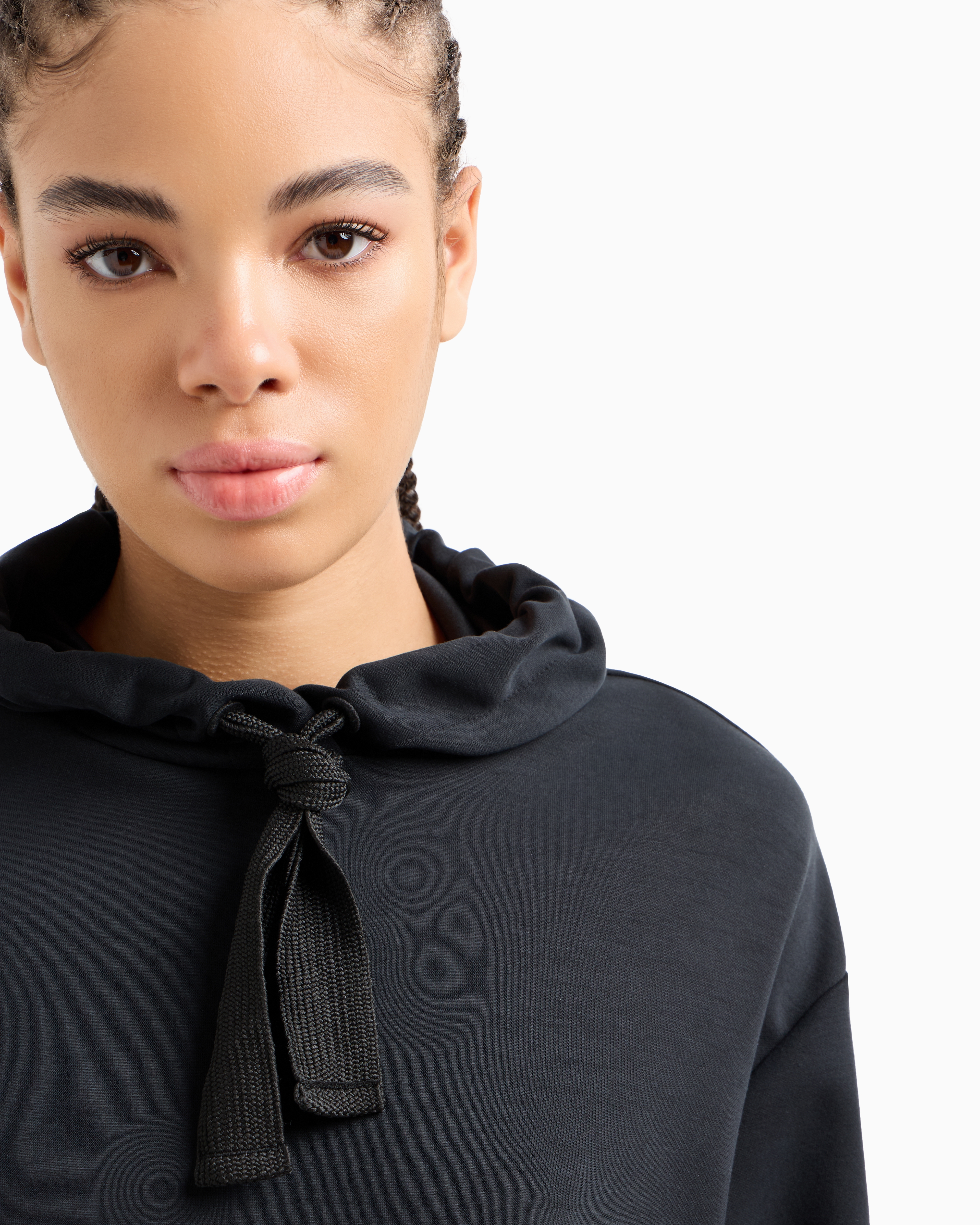 Ea7 Logo Series Stretch Modal Hooded Sweatshirt In Black