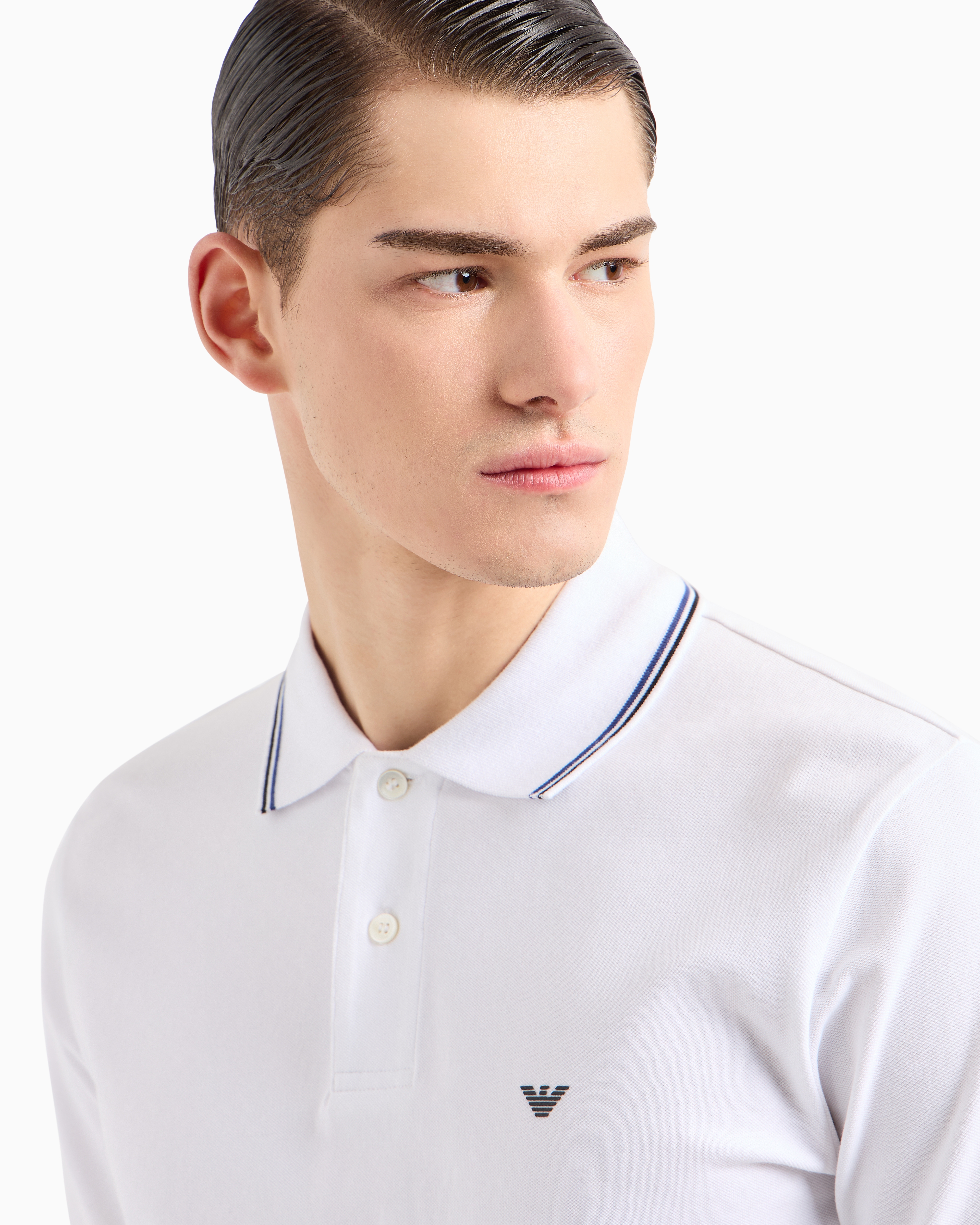 Slim-fit stretch piqué polo shirt with micro eagle | Emporio