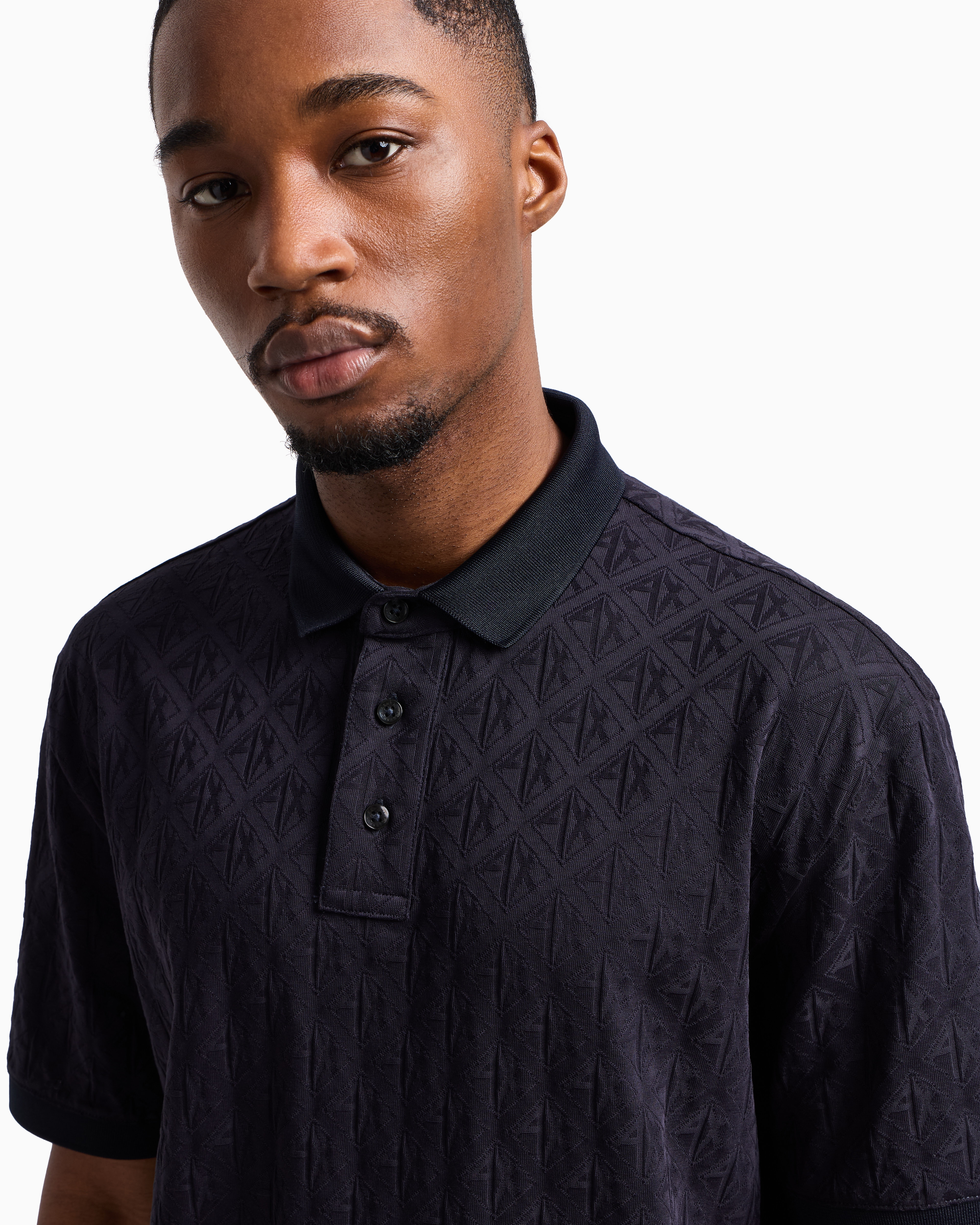 Armani Exchange Regular Fit Polo Shirt With Tone-on-tone Allover Logo In Navy Blue