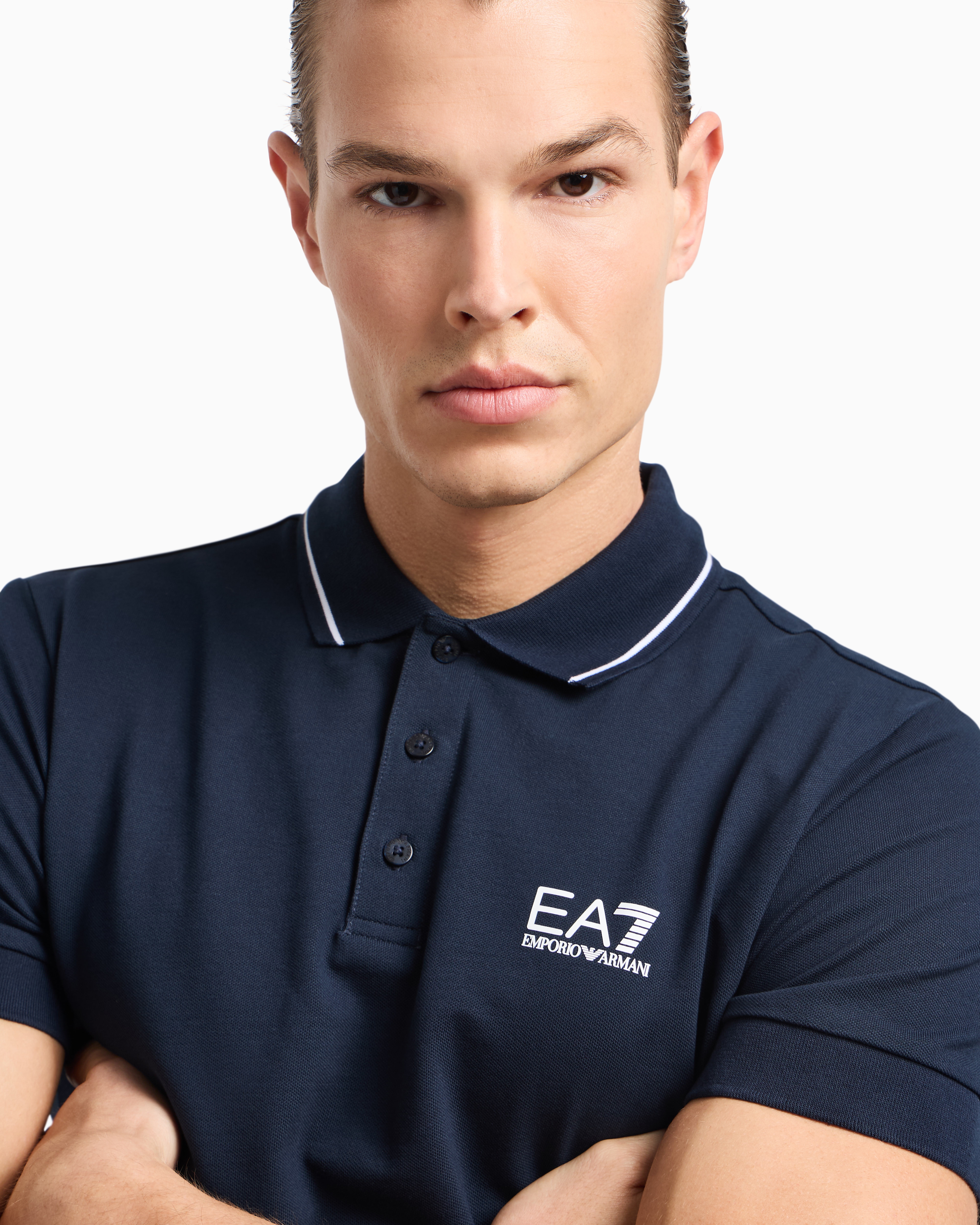 EA7 CORE IDENTITY STRETCH-COTTON PIQUÉ POLO SHIRT